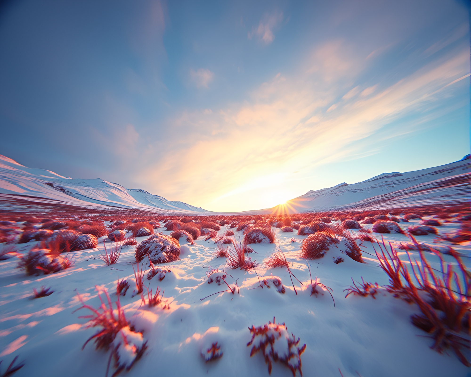 Frozen Tundra Anaglyph 3D Morning View – free AI stock image