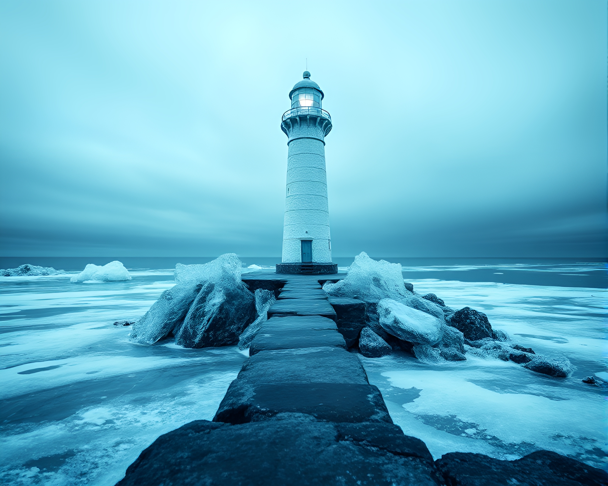 Duochrome Ice-blue Lighthouse Through Glass Distortion – free AI stock image