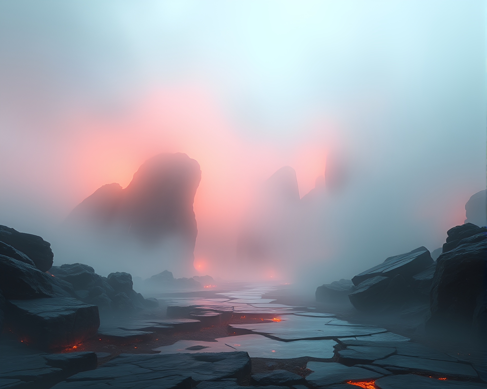 Enigmatic Glowing Rune Stone in Foggy AI Landscape – free AI stock image