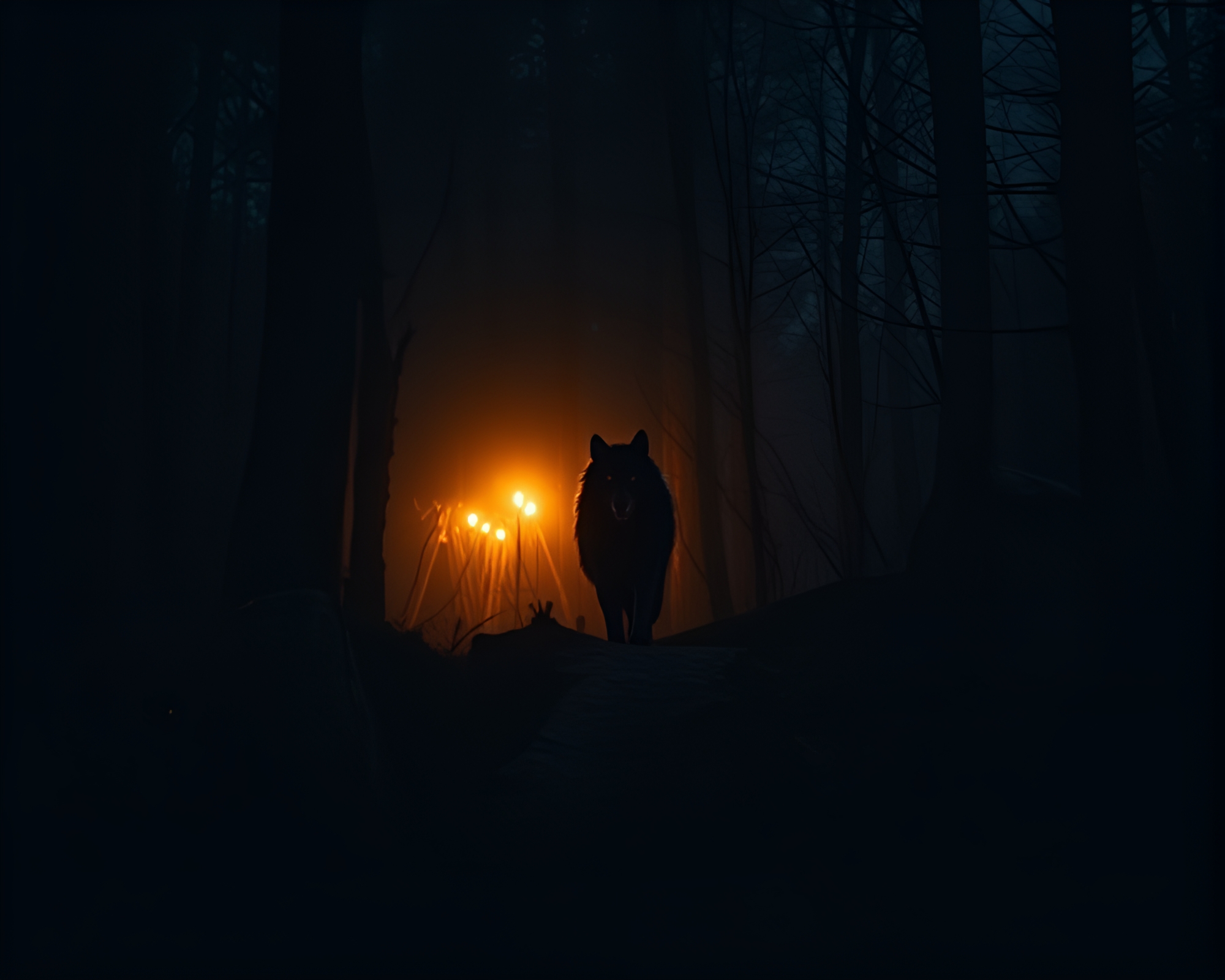 Werewolf Under Candlelit Leading Lines – free AI stock image