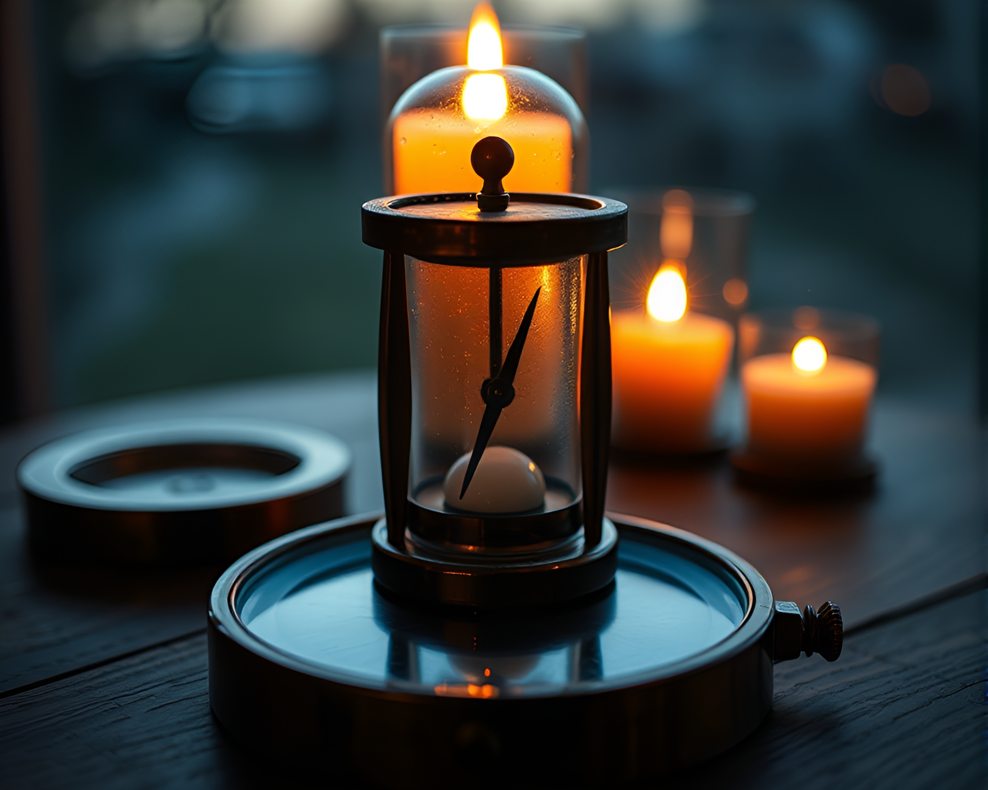 Antique Compass in Warm Candlelit Glass Distortion – free AI stock image