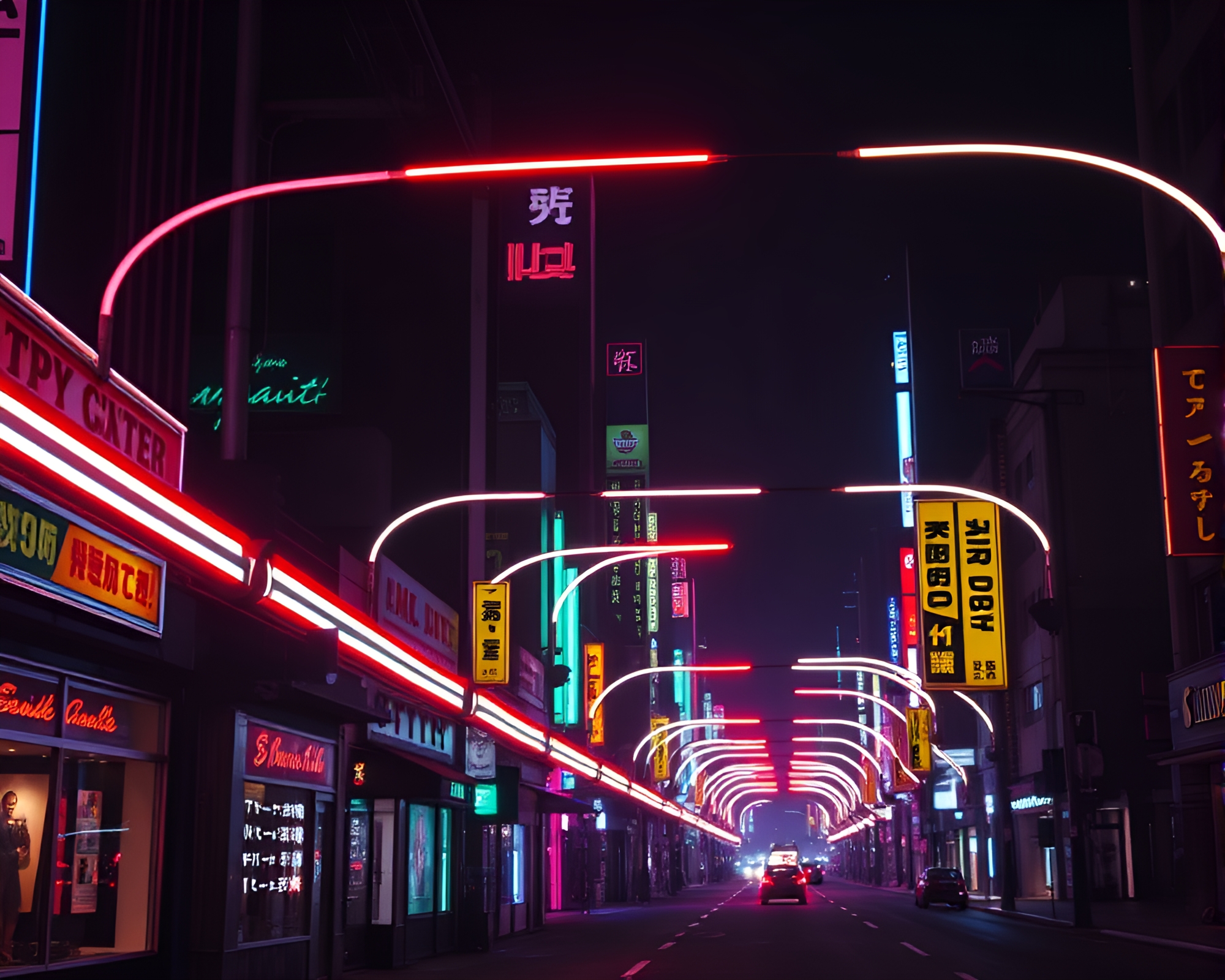 Neon Armored Knight in City Lights – free AI stock image