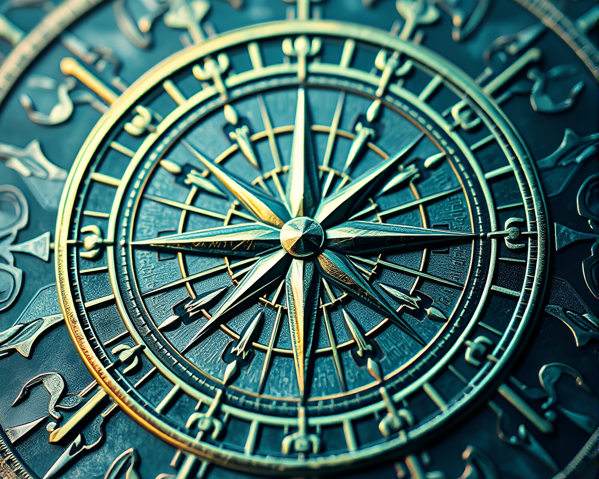 Foil Stamped Compass with Kaleidoscope Lighting – free AI stock image