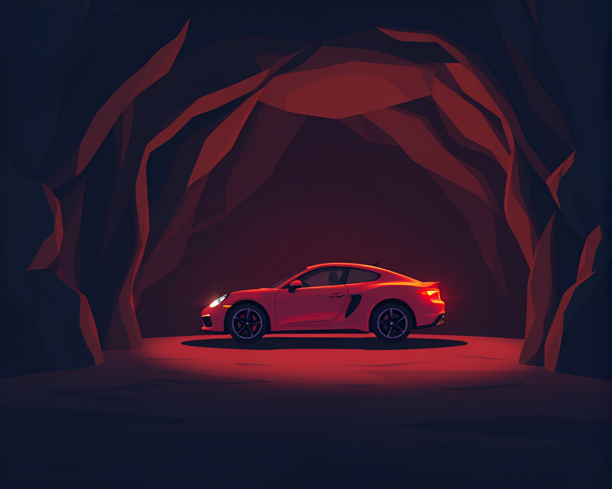 Shadowy Hover Car Emerging from Cave Entrance – free AI stock image