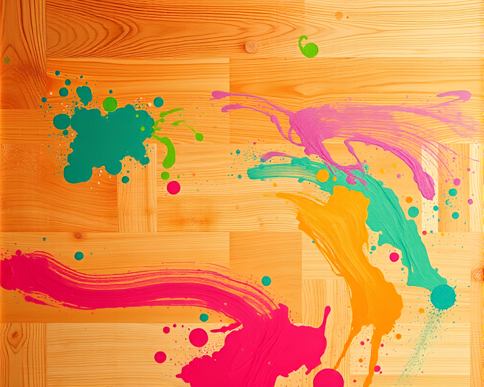 Fluorescent Woodland Plateau with Paint Splatter – free AI stock image