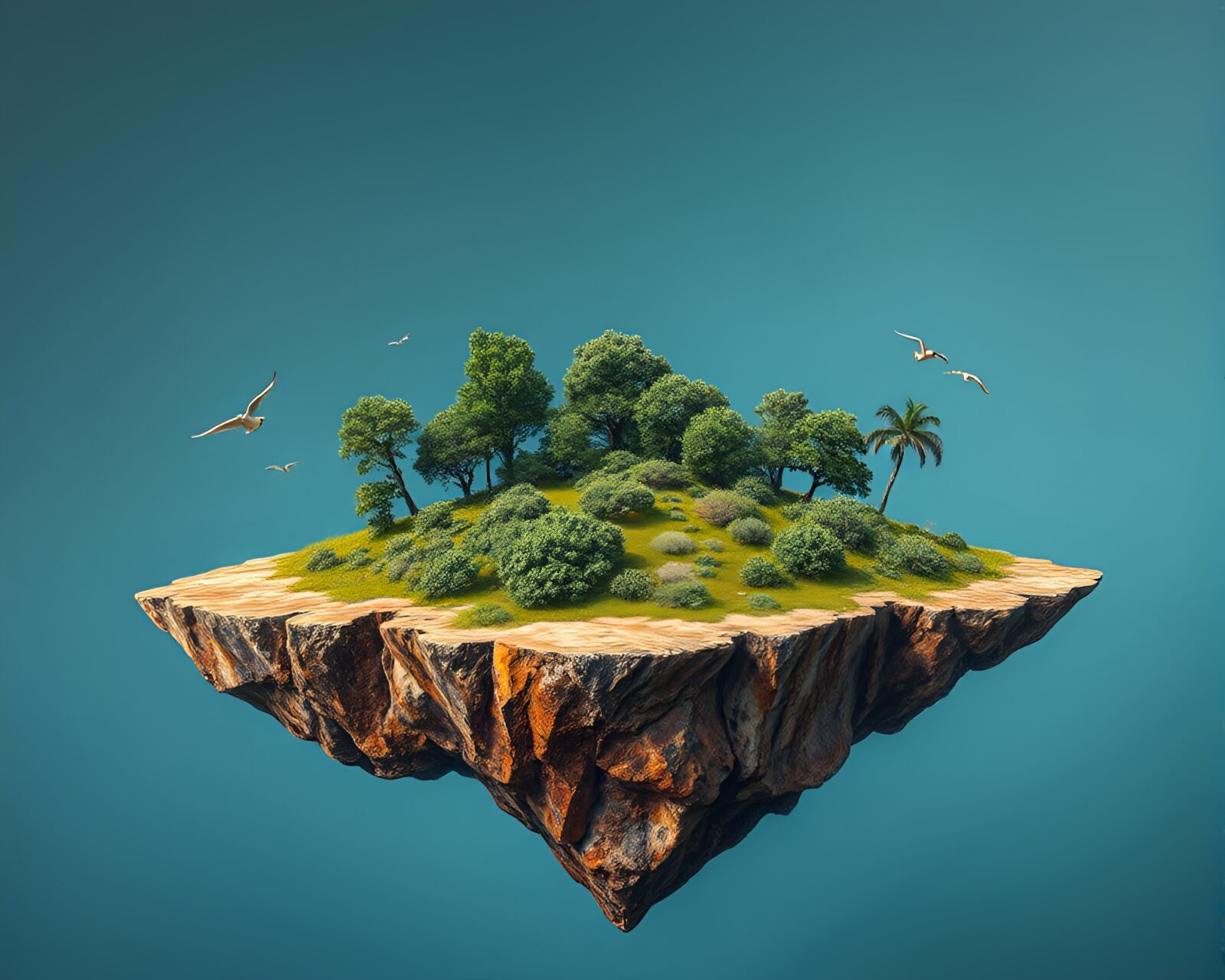 Surreal oil-rich textured floating island in op art style