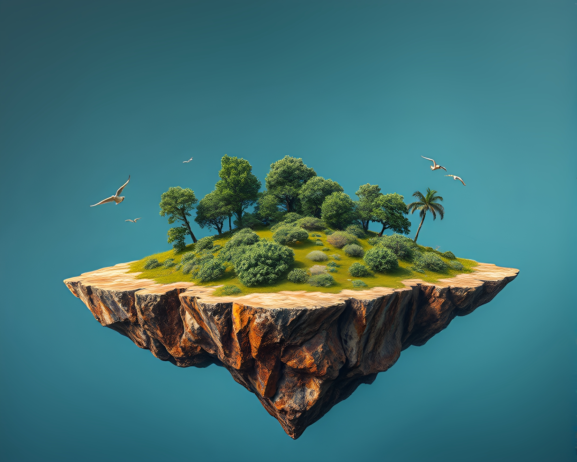 Op Art Floating Island Studio Composition – free AI stock image