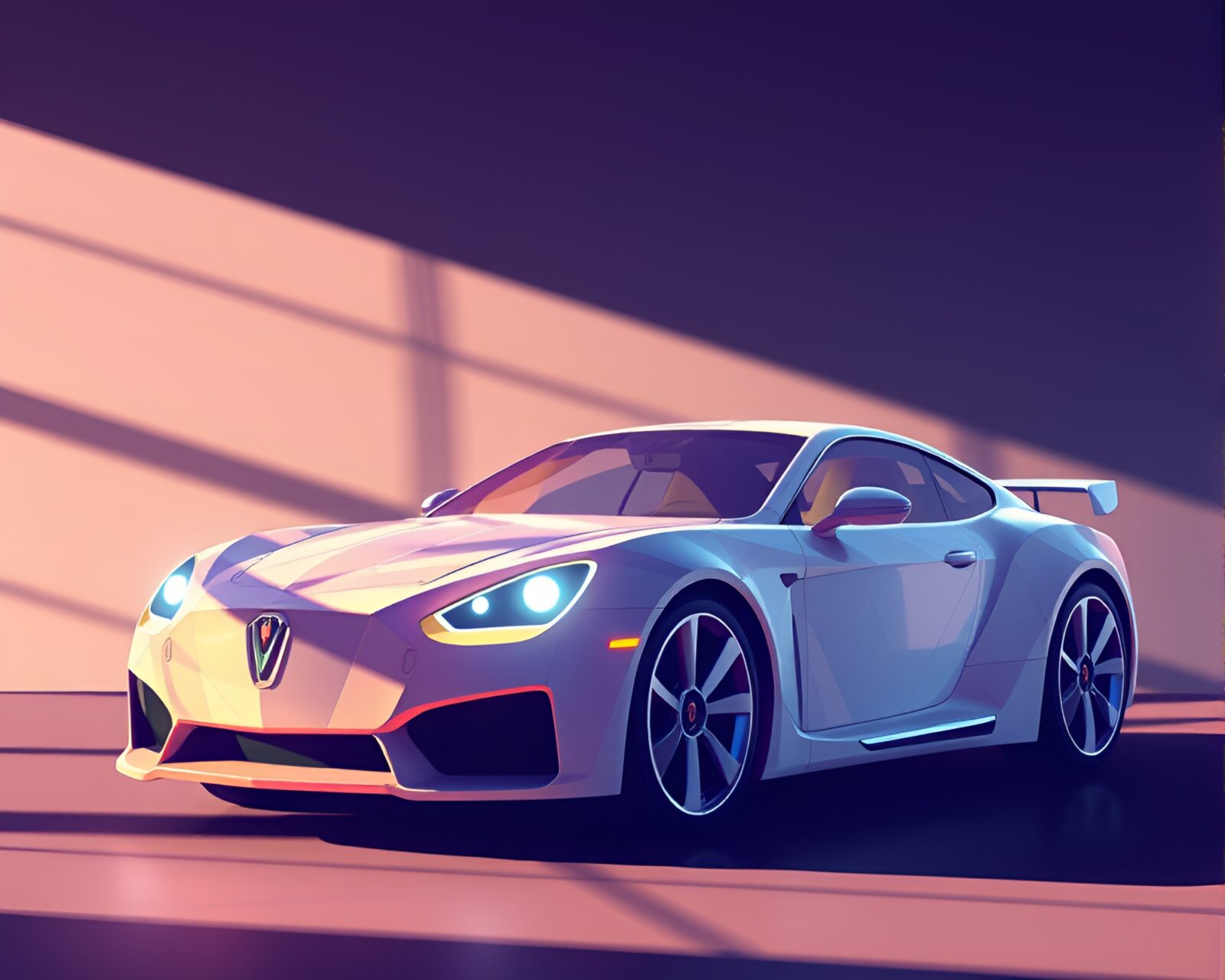 Abstract illustration of sleek hover vehicle in intricate geometric world