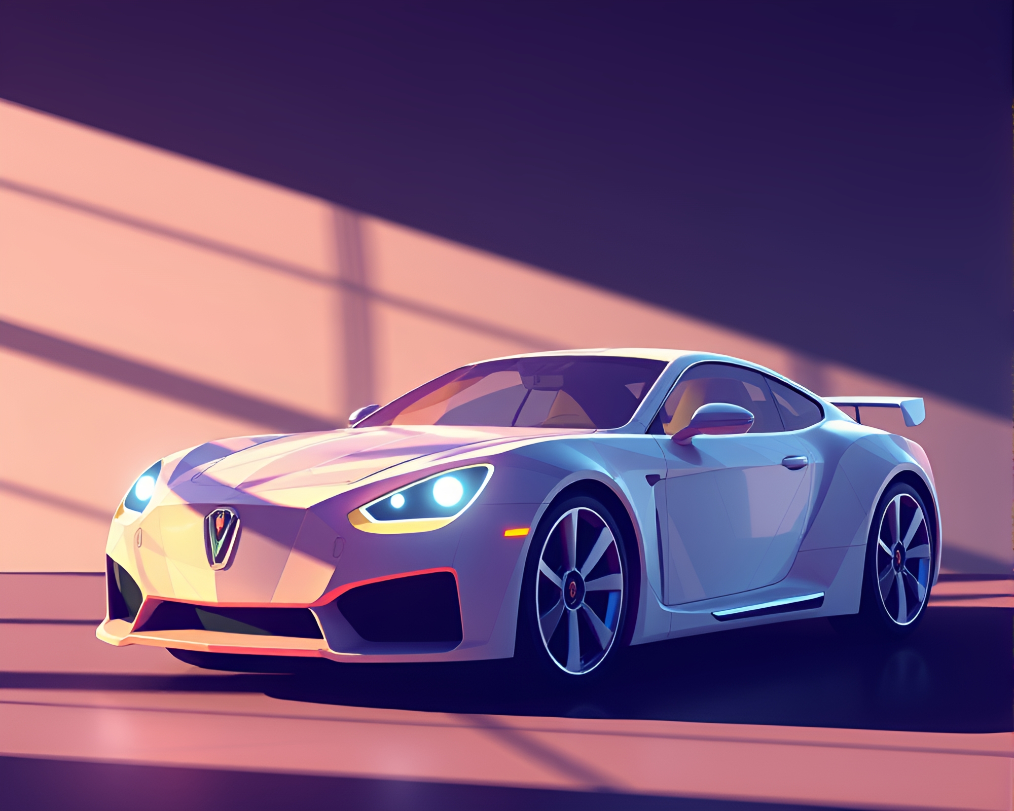 Futuristic Hover Car in Geometric Fantasy Landscape – free AI stock image