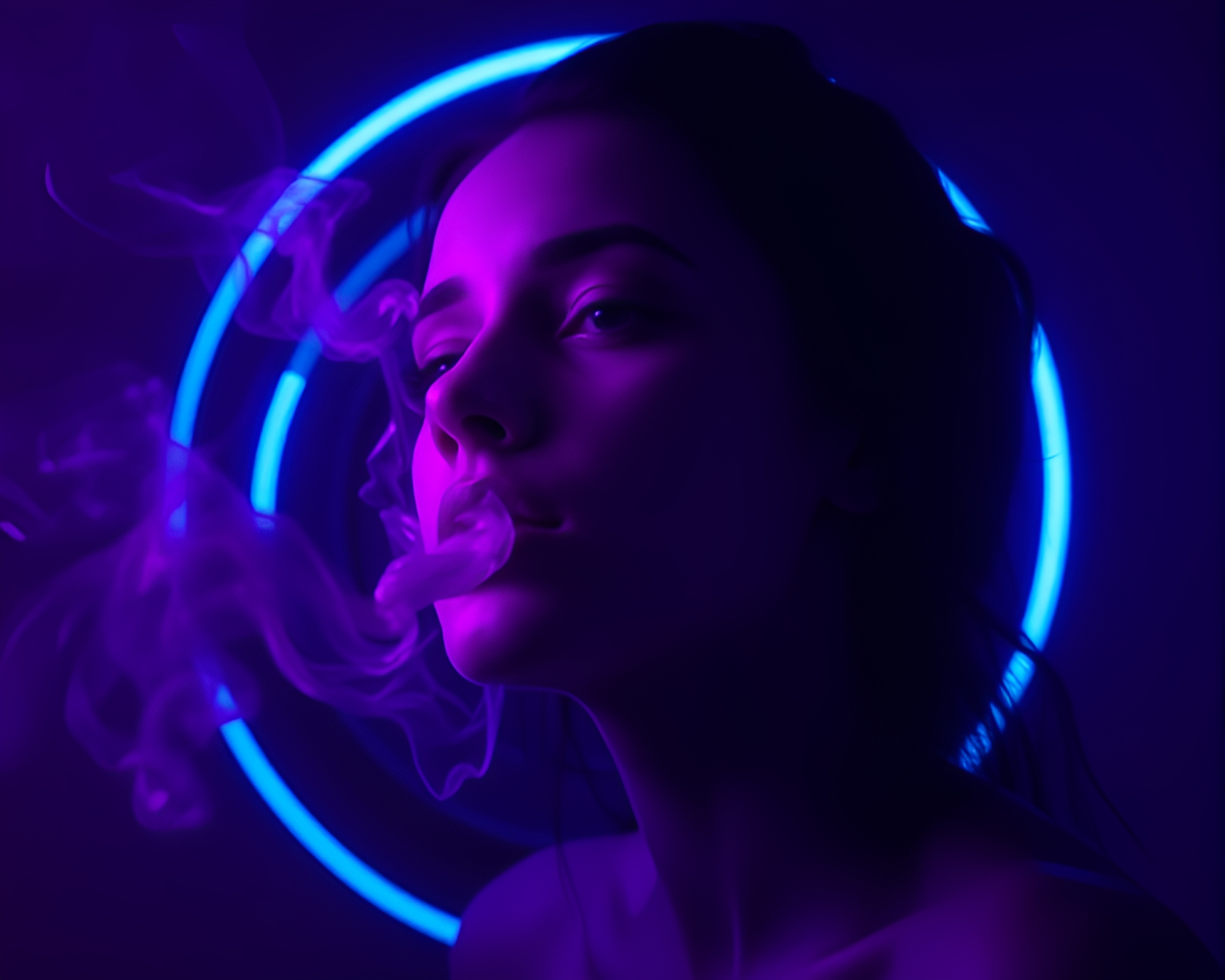 Synthwave Smoke Rings in Ultraviolet Sgraffito – free AI stock image