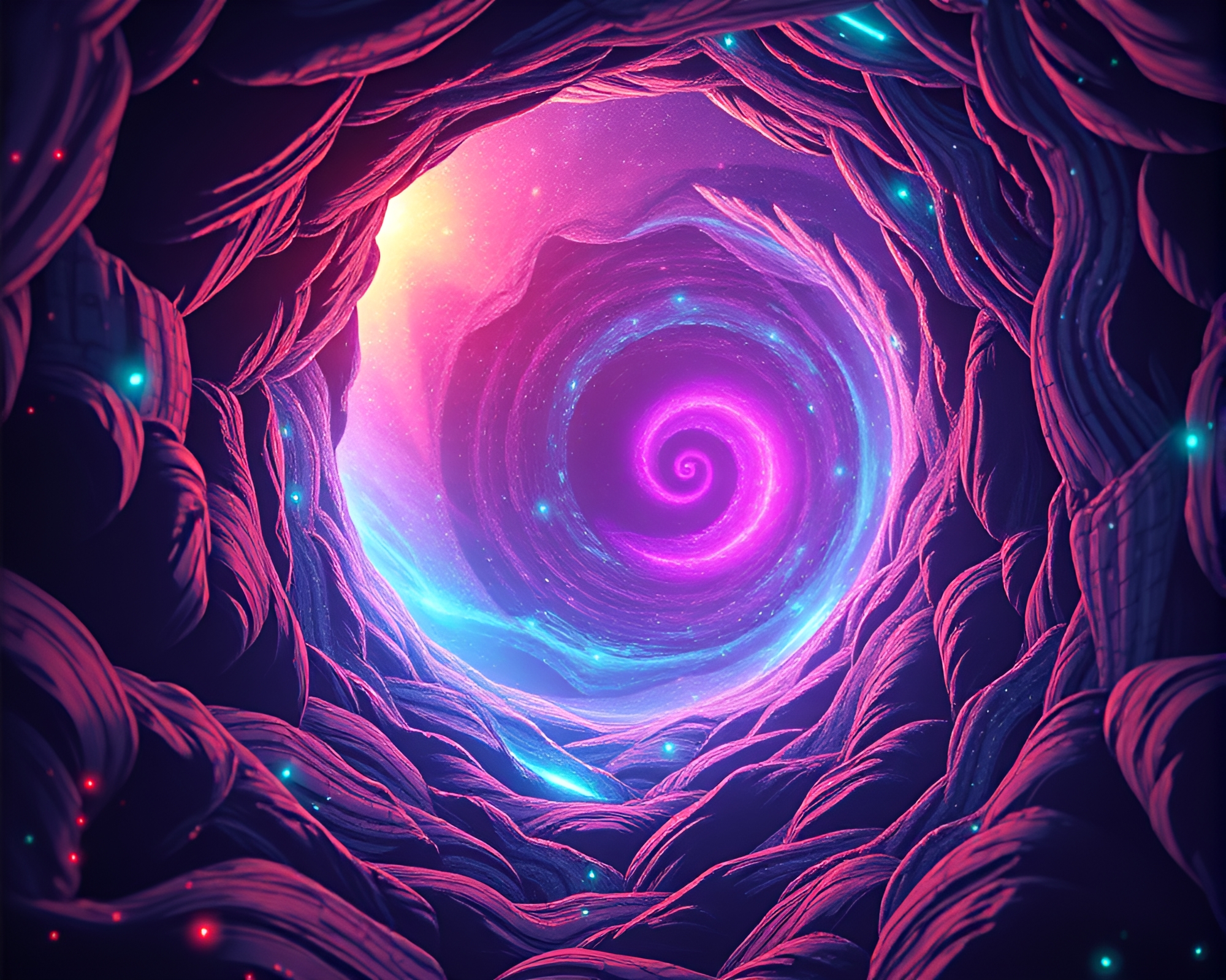Retrowave Dimensional Rift with Fibonacci Spiral Composition – free AI stock image