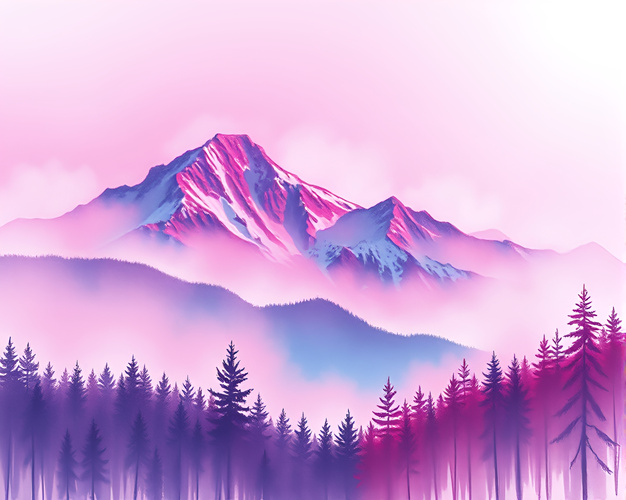 Magenta Mist: Neon Mountain Sketched Beauty – free AI stock image