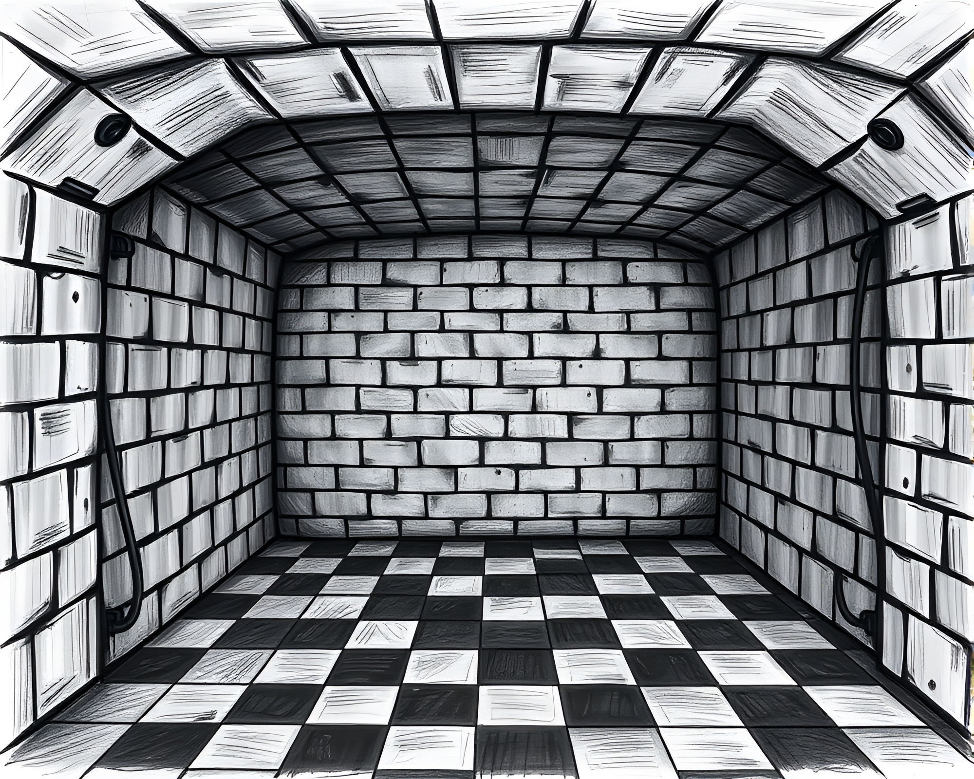 Eerie Checkered Patterned Underground Bunker Chalkboard Drawing – free AI stock image
