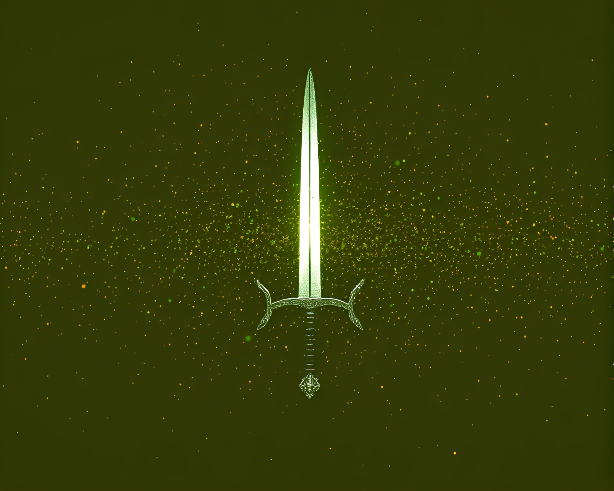 Sword-Wielding Warrior Amidst Holographic Specks – free AI stock image