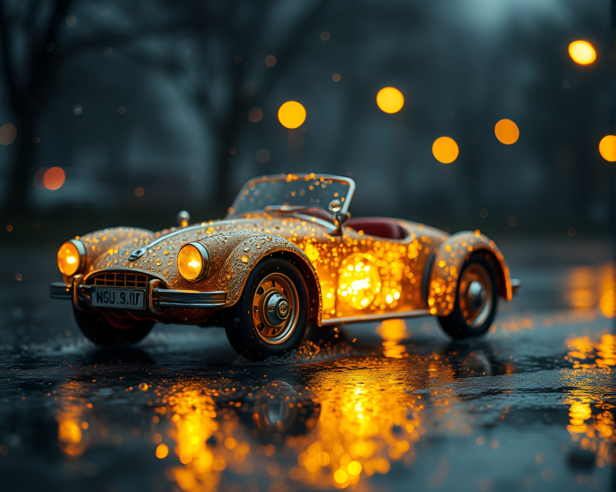 Glistening Hover Car in Golden Hour Grisaille Scene – free AI stock image
