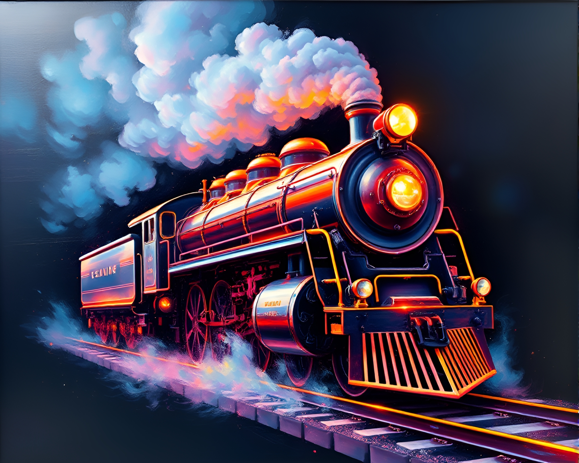 Dynamic Holographic Steam Locomotive Painting – free AI stock image
