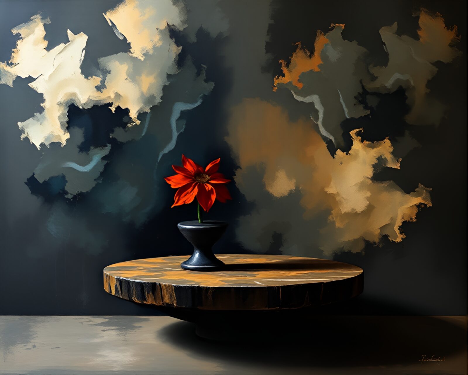Digital reality merging with traditional art in dramatic lighting