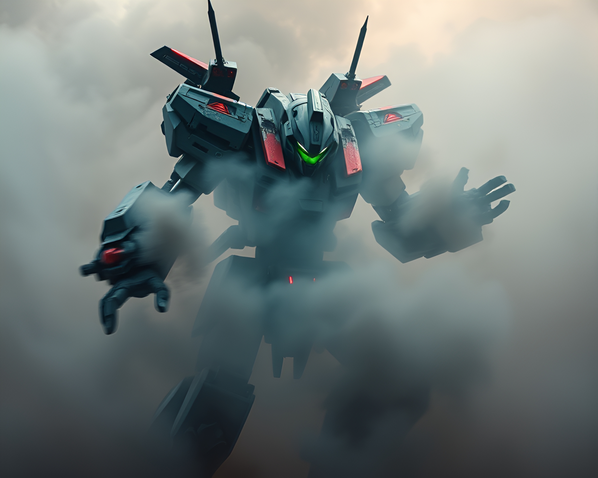 Battle Mech Engulfed in Swirling Smoke Plume – free AI stock image