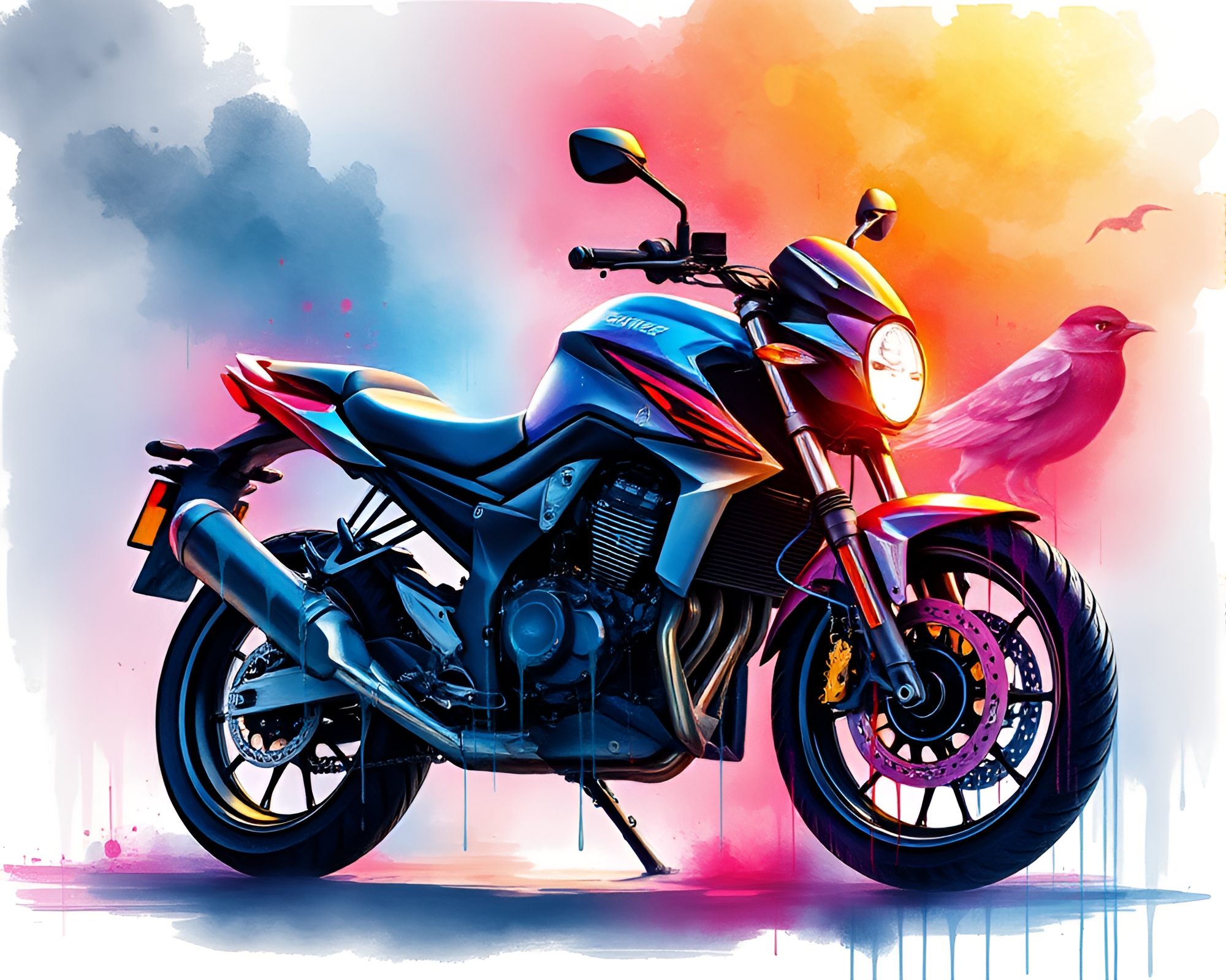 Neon Motorcycle in Solar Flare Glow – free AI stock image