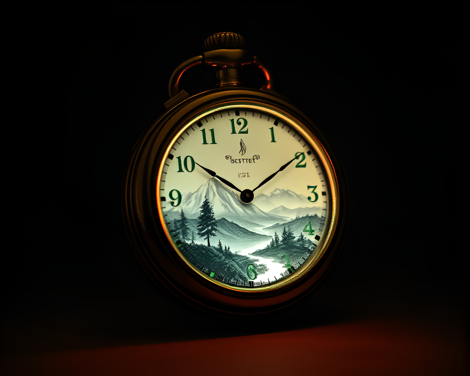 Ethereal Pocket Watch Illuminated in Phosphorescent Landscape – free AI stock image