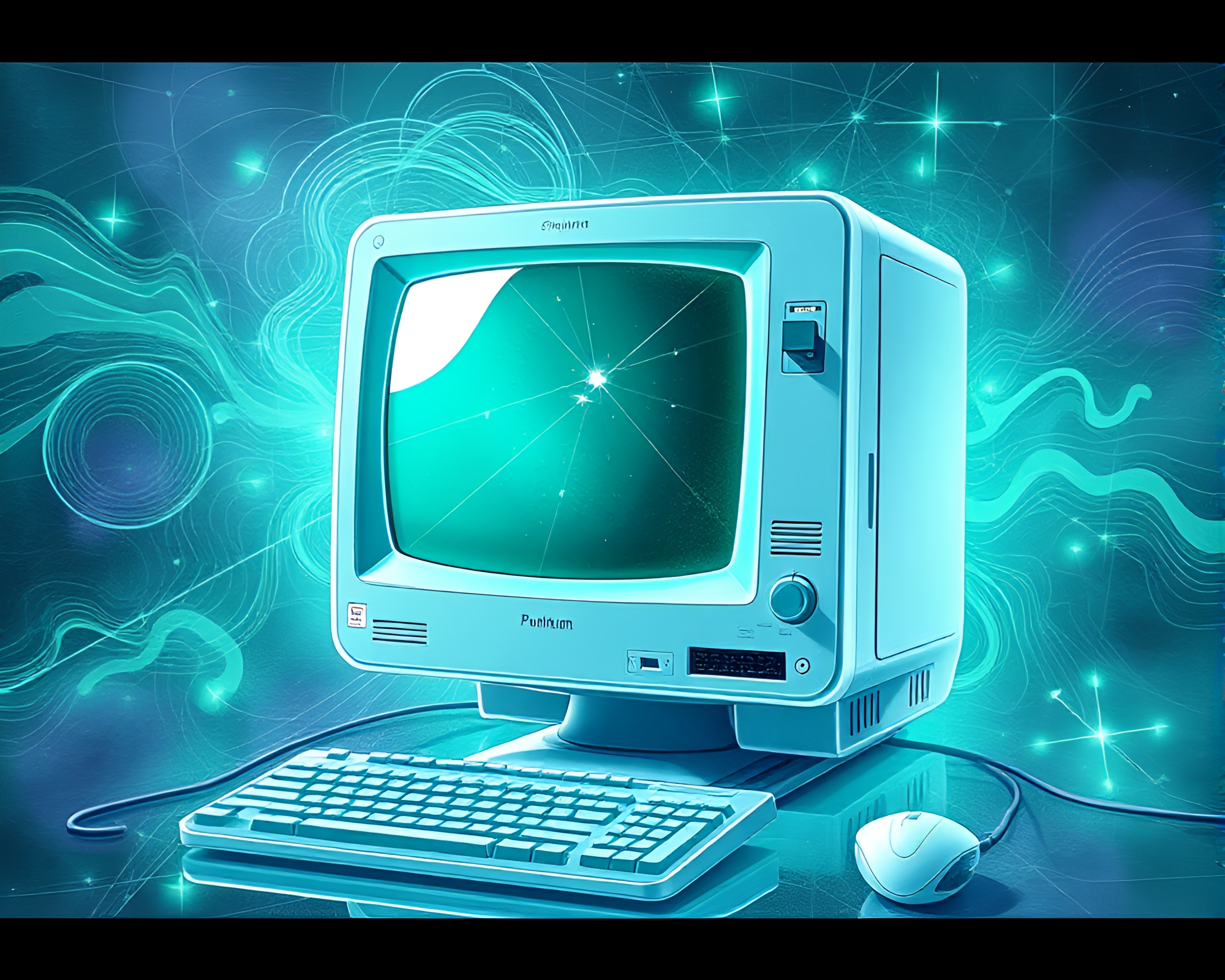 Quantum Computer Through Mint Distorted Glass – free AI stock image