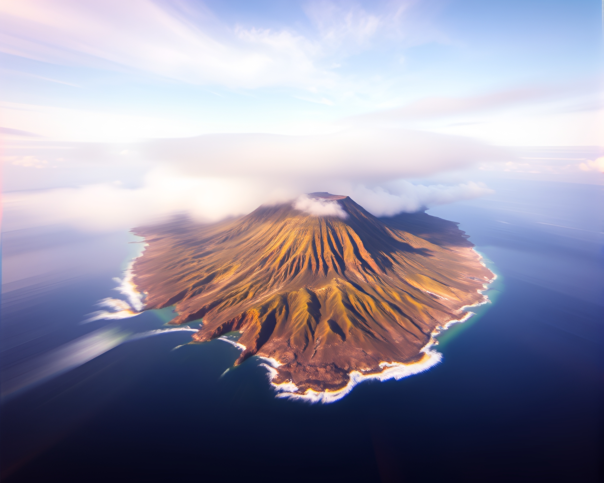 Majestic Volcanic Island in Topaz Light – free AI stock image