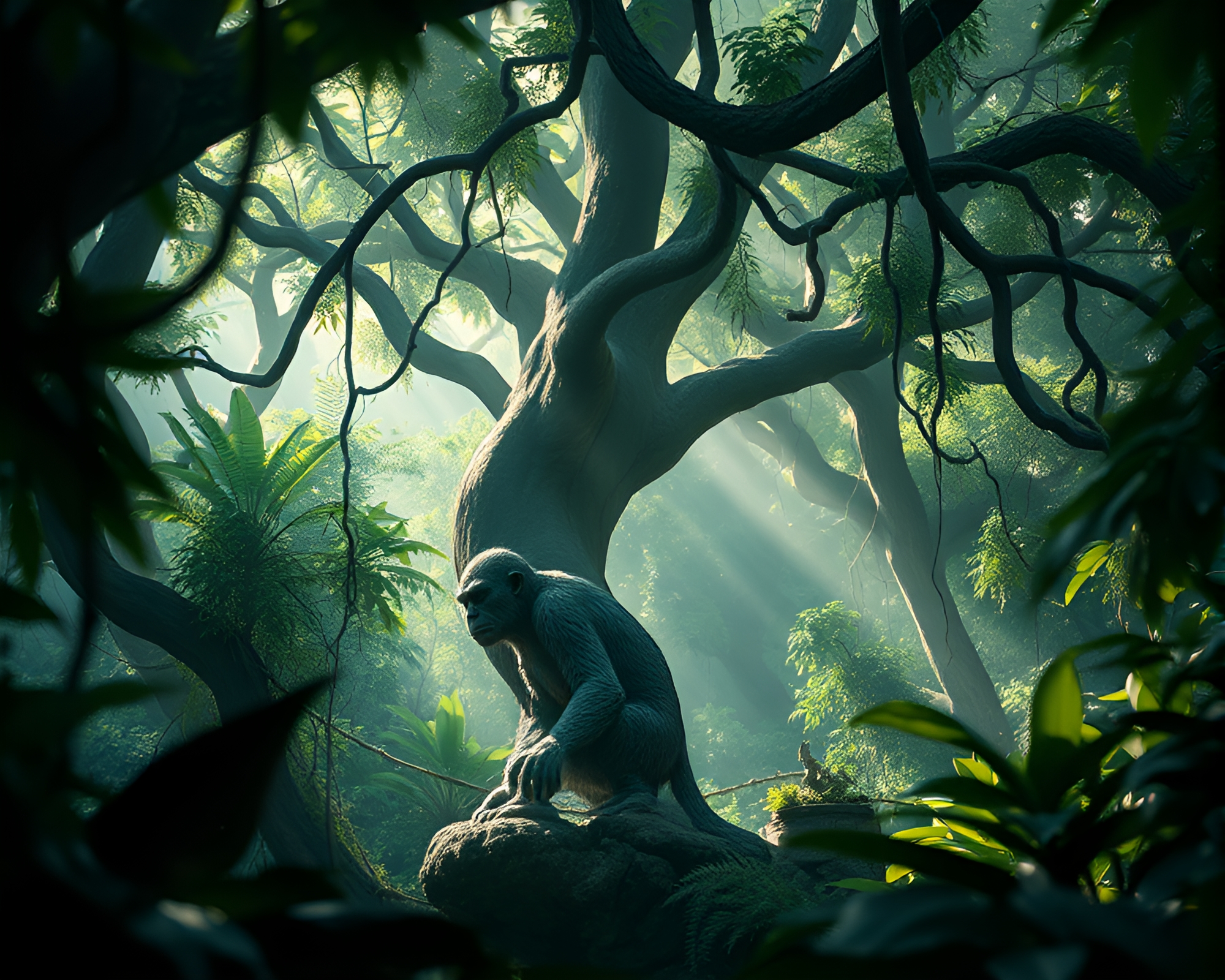 Troll Creature in Jungle Canopy Shade Stippling Art – free AI stock image