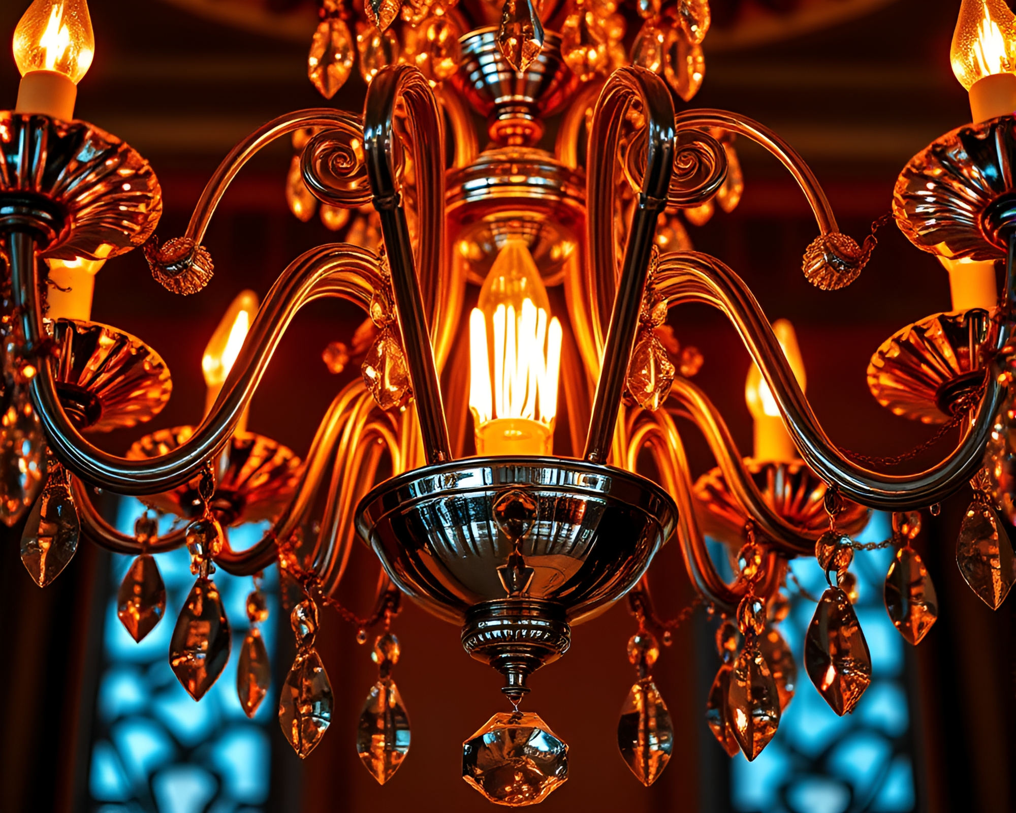 Victorian Chandelier Reflecting Chrome in Kinetic Art – free AI stock image