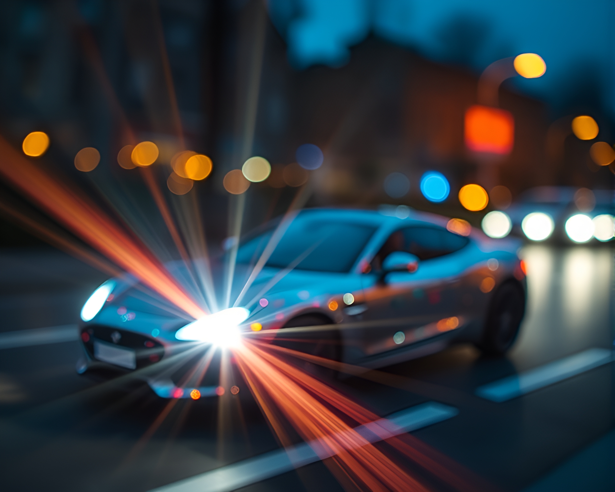 Futuristic flying car under dazzling lens flare – free AI stock image