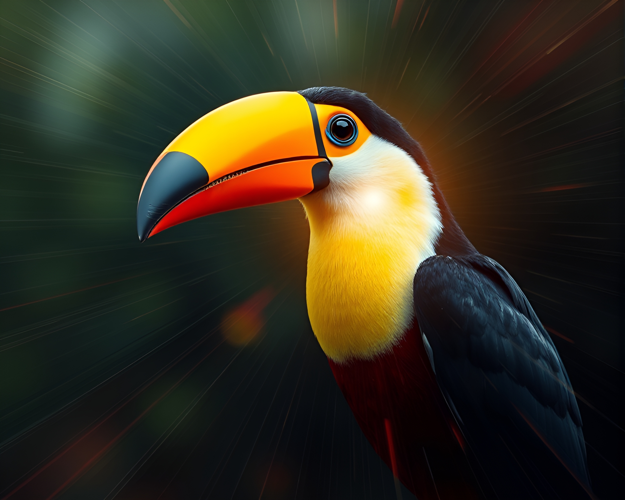 Vibrant Toucan Paradise with Layered Sunbursts – free AI stock image