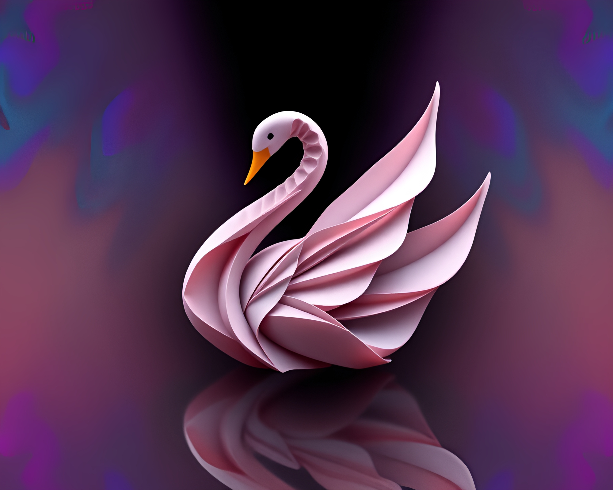 Fibonacci Spiral Origami Swan in High Saturation – free AI stock image
