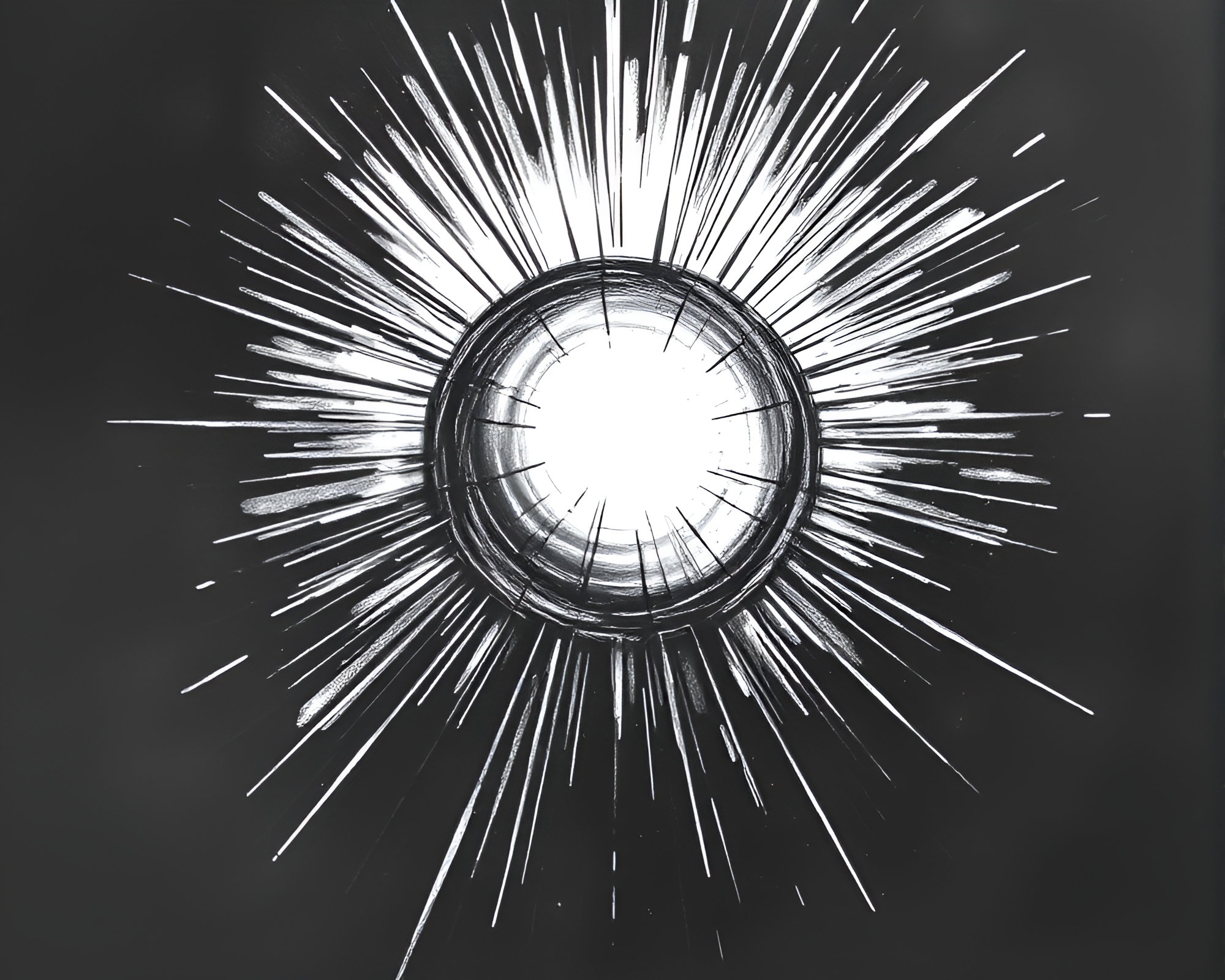 Sunburst Burst: Kaleidoscope Charcoal Sketch on Chalkboard – free AI stock image