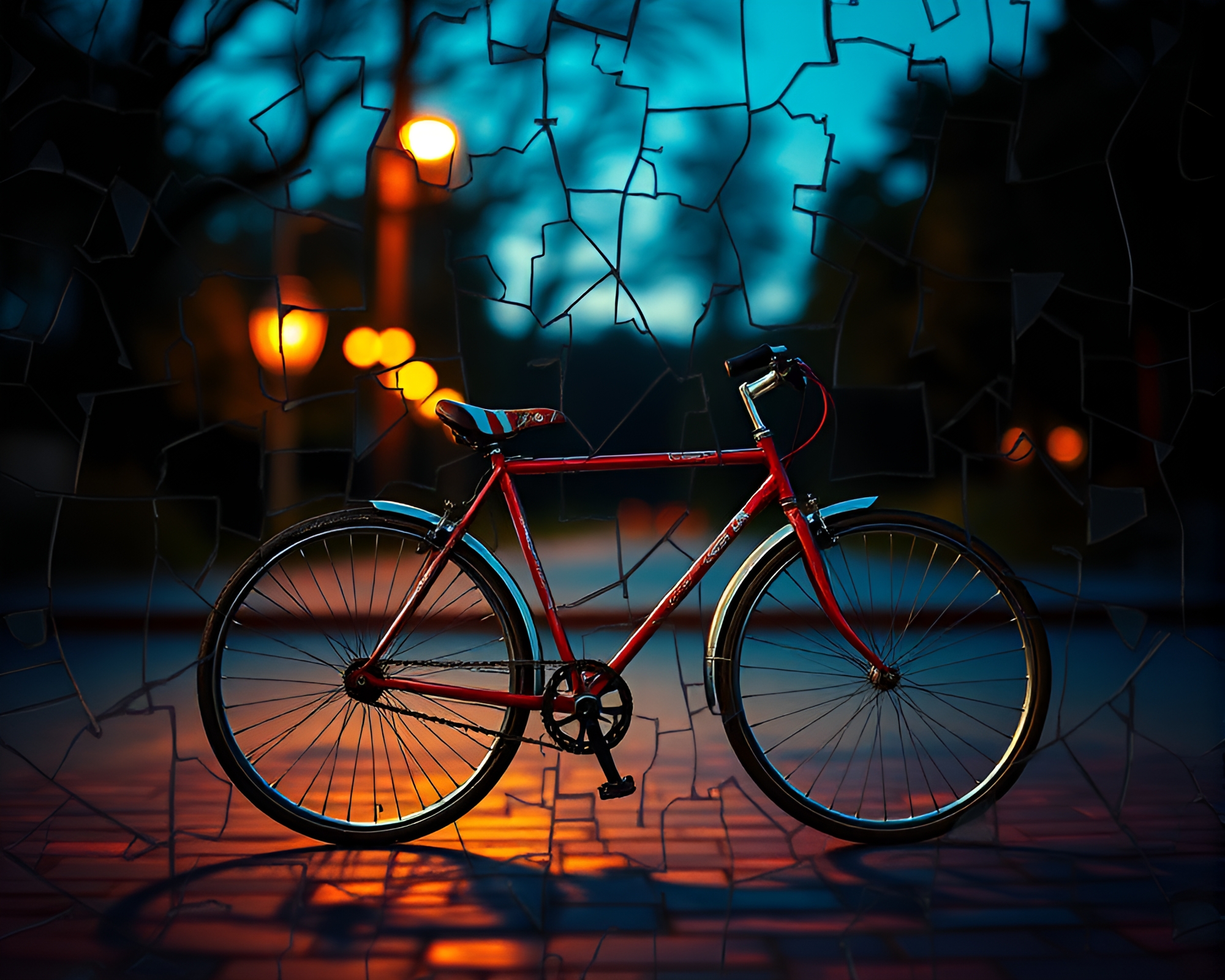 Retro Bicycle Cinemagraph in Broken Mosaic Art – free AI stock image