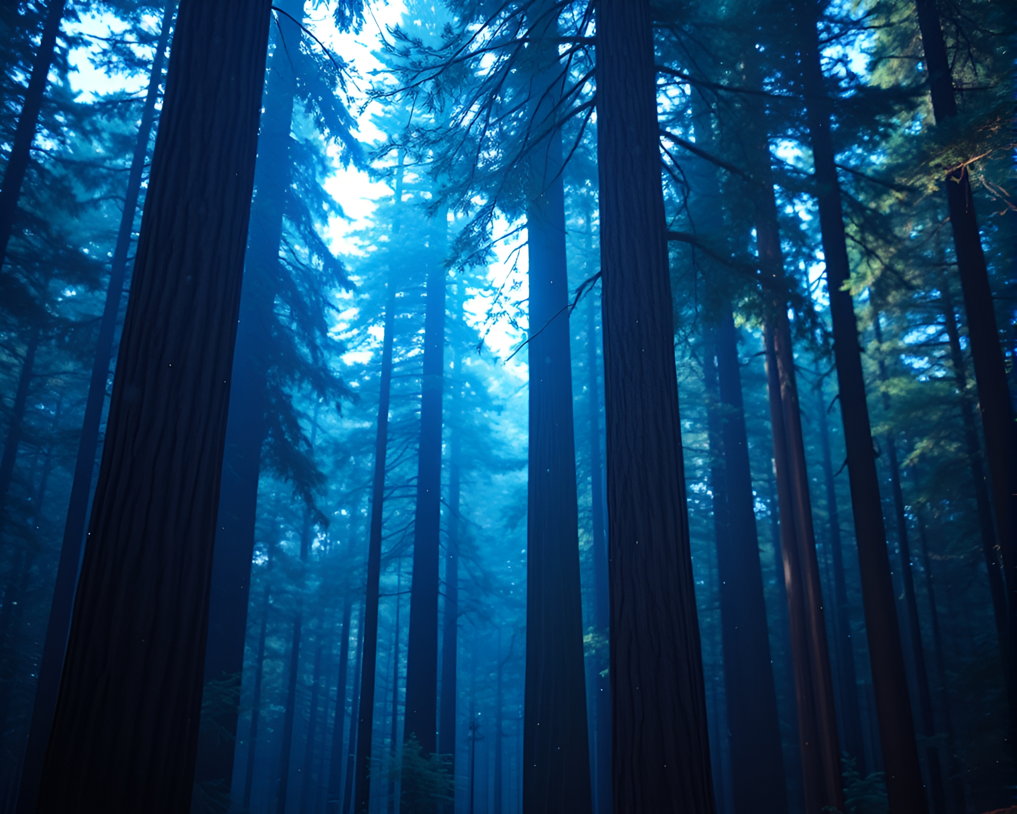 Enchanting Redwood Tree Hologram in Arctic Spotlight – free AI stock image