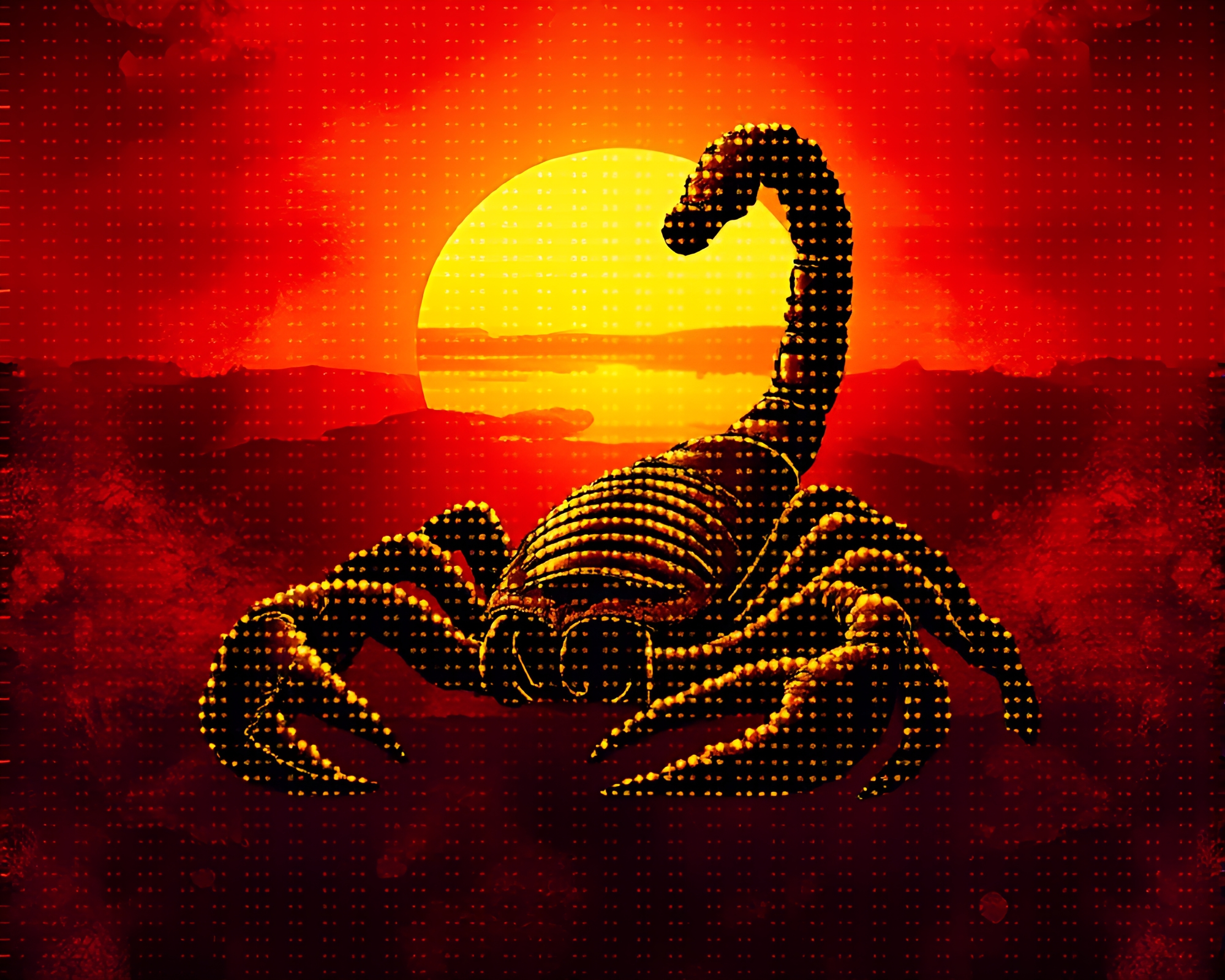 LED Scorpion Silhouette in Warm Ink Wash Sunset – free AI stock image