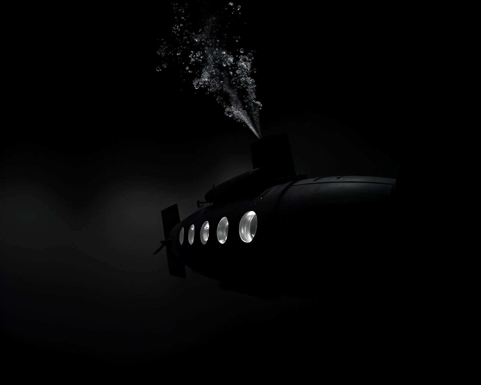 High-contrast line art of underwater submarine in studio setting