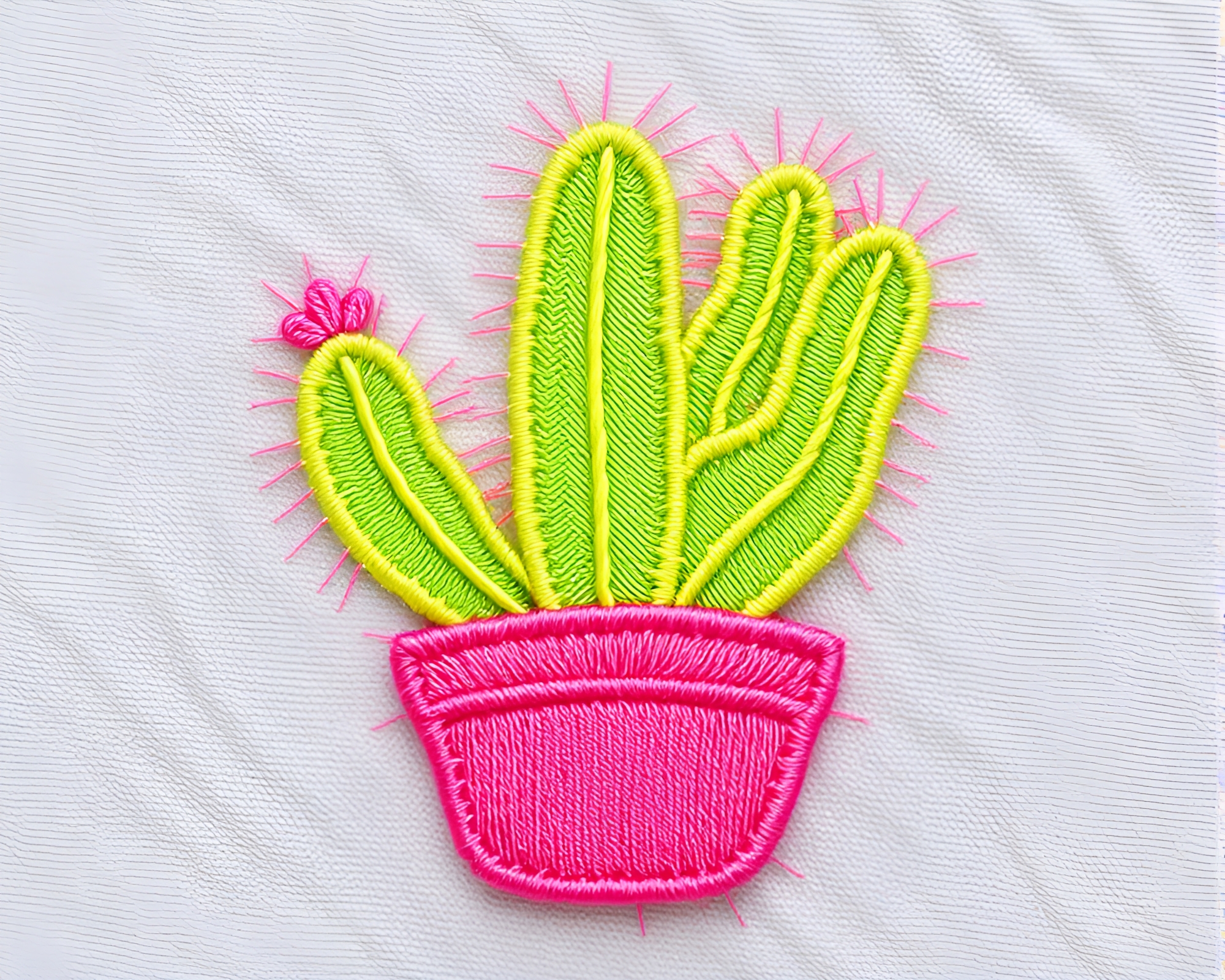 Neon Cactus Embroidered Detail Spotlight Artwork – free AI stock image