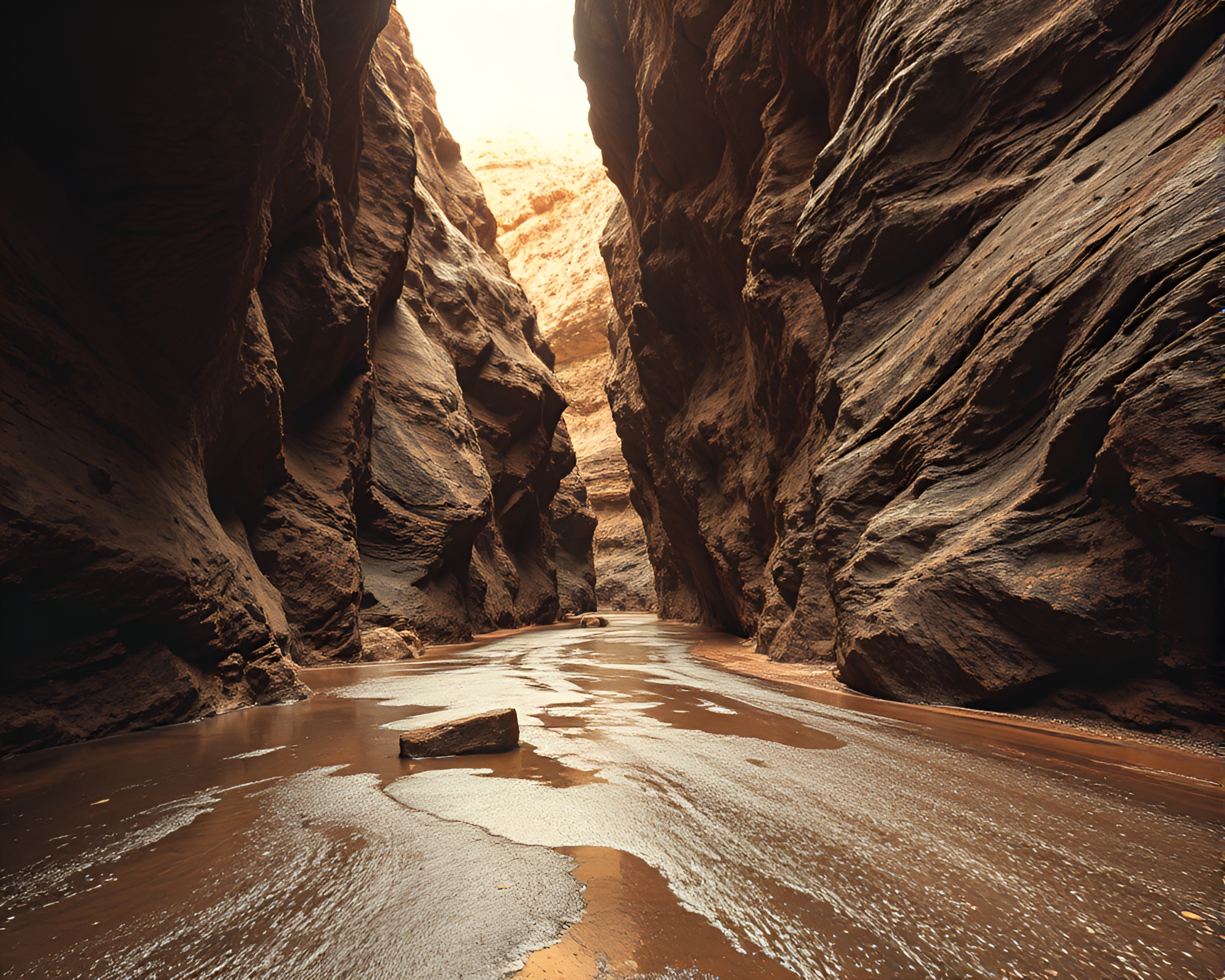 Rustic Canyon Scene with Wet Sepia Pavement – free AI stock image