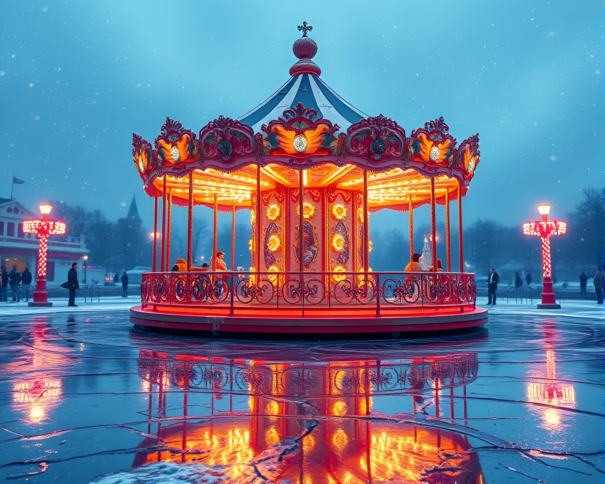 Ice Carnival: Cosmic Carousel Reflection – free AI stock image