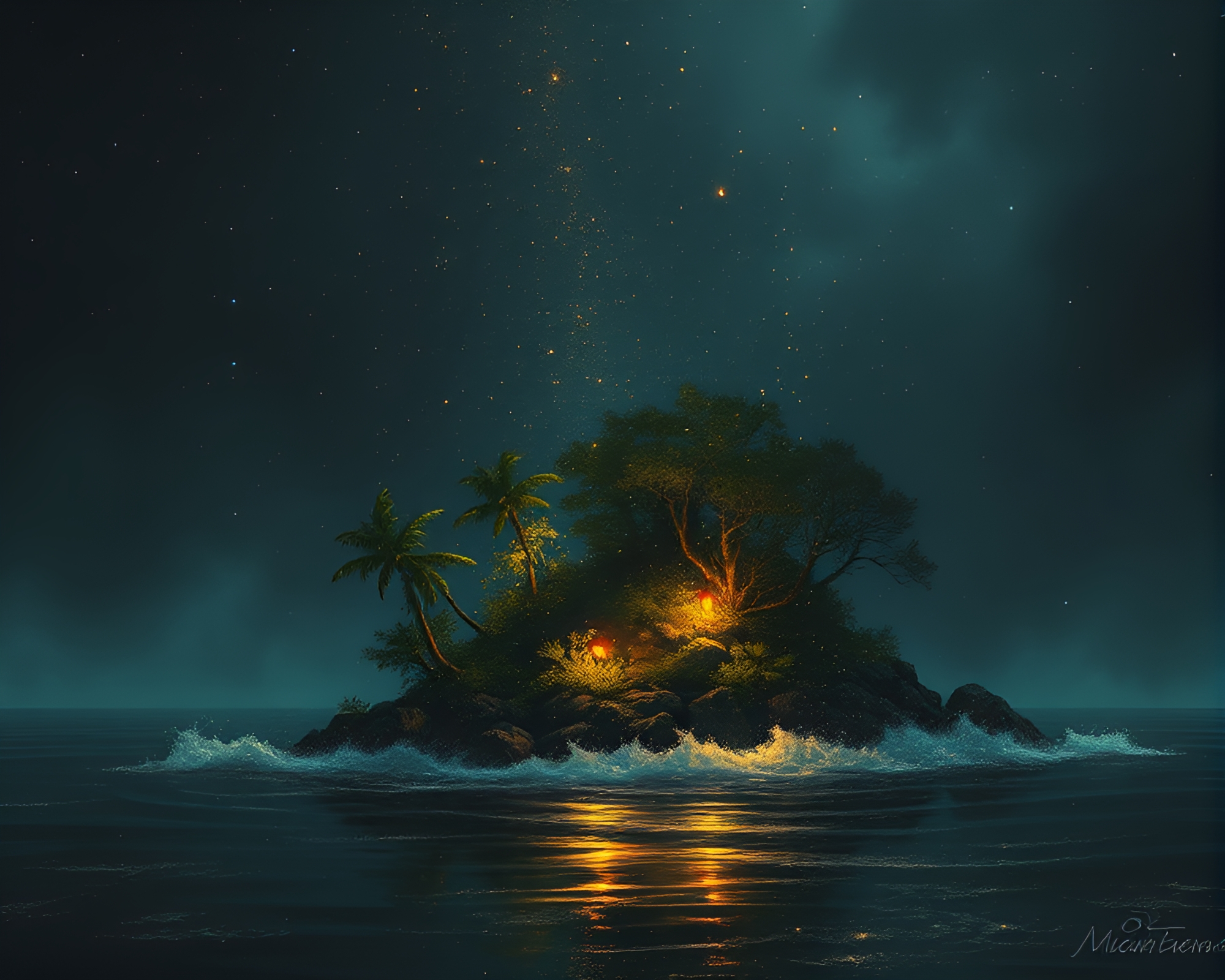 Mystical Island Hatching in Chiaroscuro Fairy Light – free AI stock image
