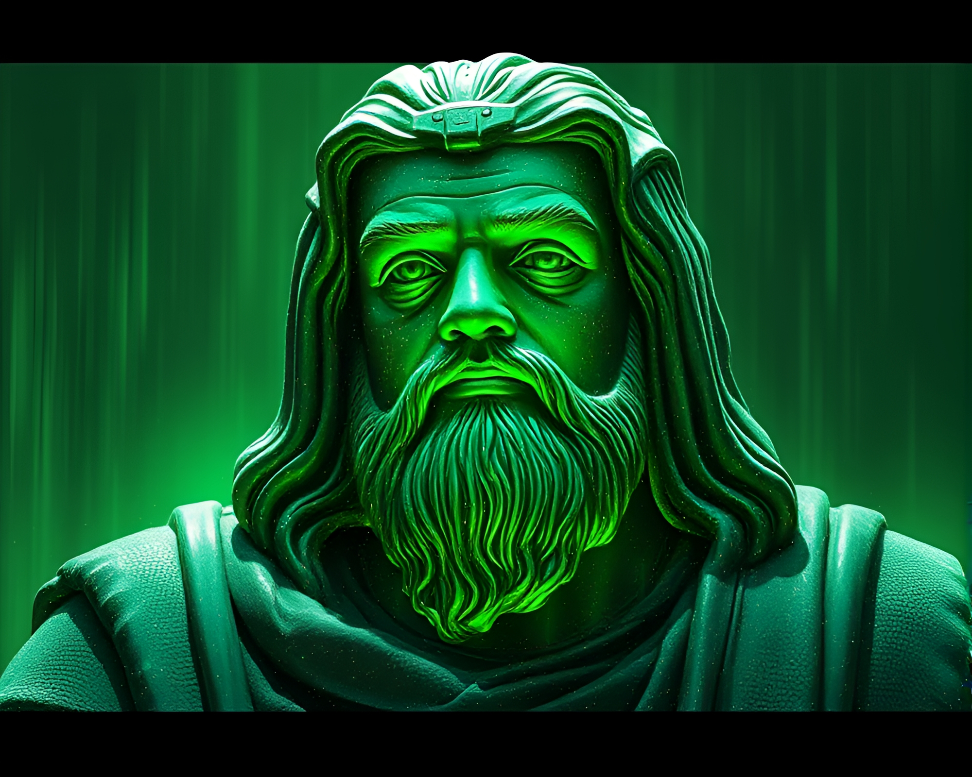 Emerald Green Statue in Digital Noise – free AI stock image