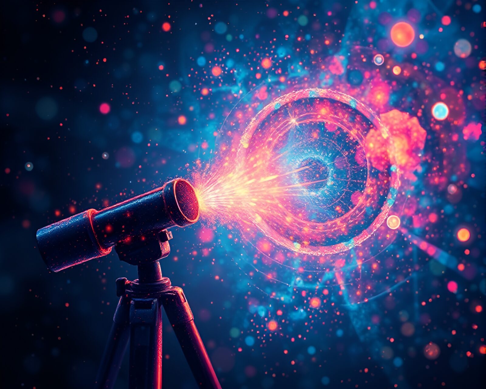 Abstract expressionist artwork of telescope in fractal glow