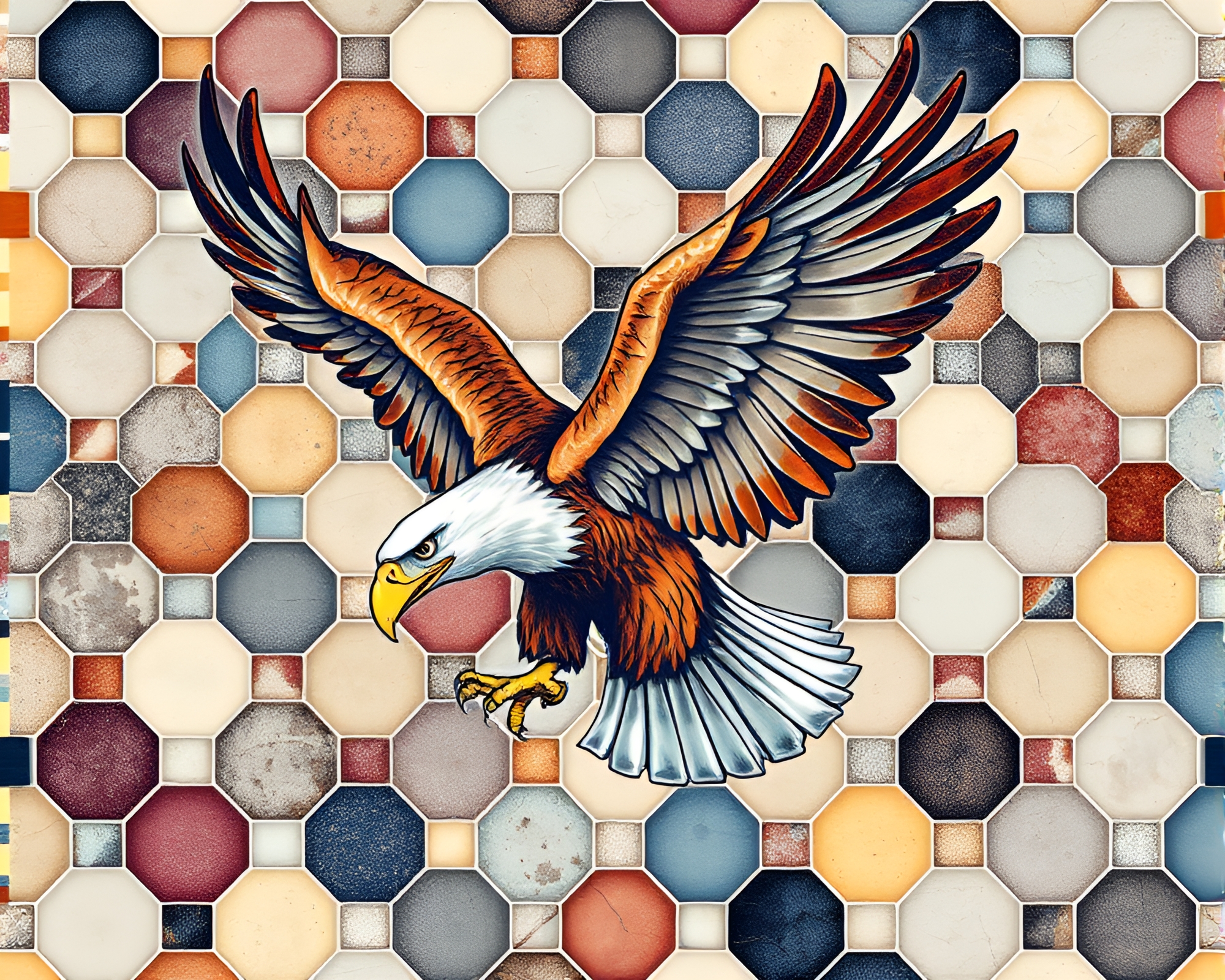 Maximalist Eagle Hexagonal Tiling Washed-Out Colors Composition – free AI stock image