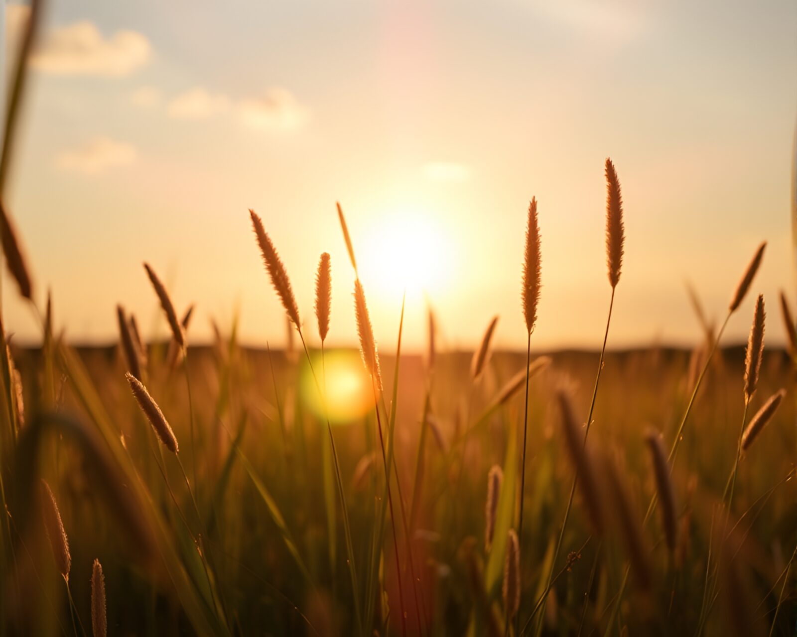 A fantastical image of a lens sunburst over the Savannah grass with starburst colors