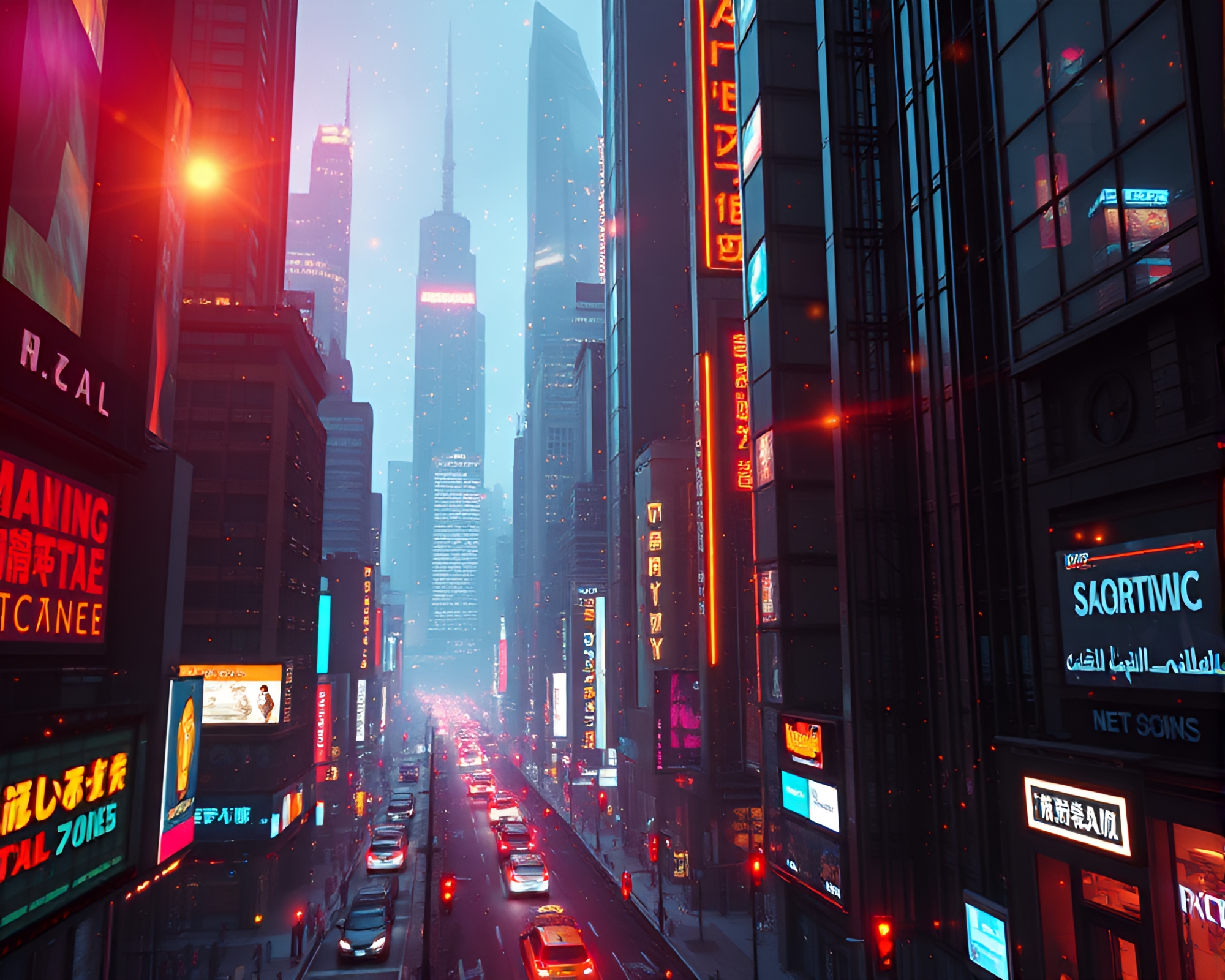 Gleaming Futuristic Cityscape with Subsurface Scattering Glow – free AI stock image