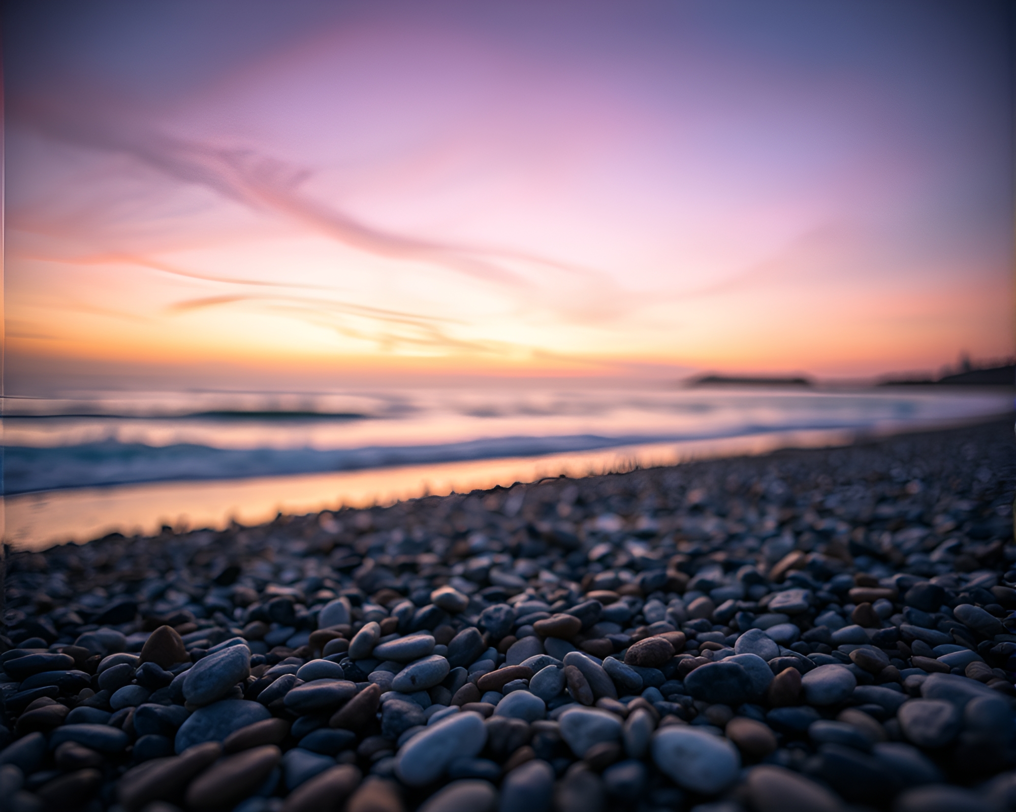 Twilight Geometry on Pebble Beach – free AI stock image