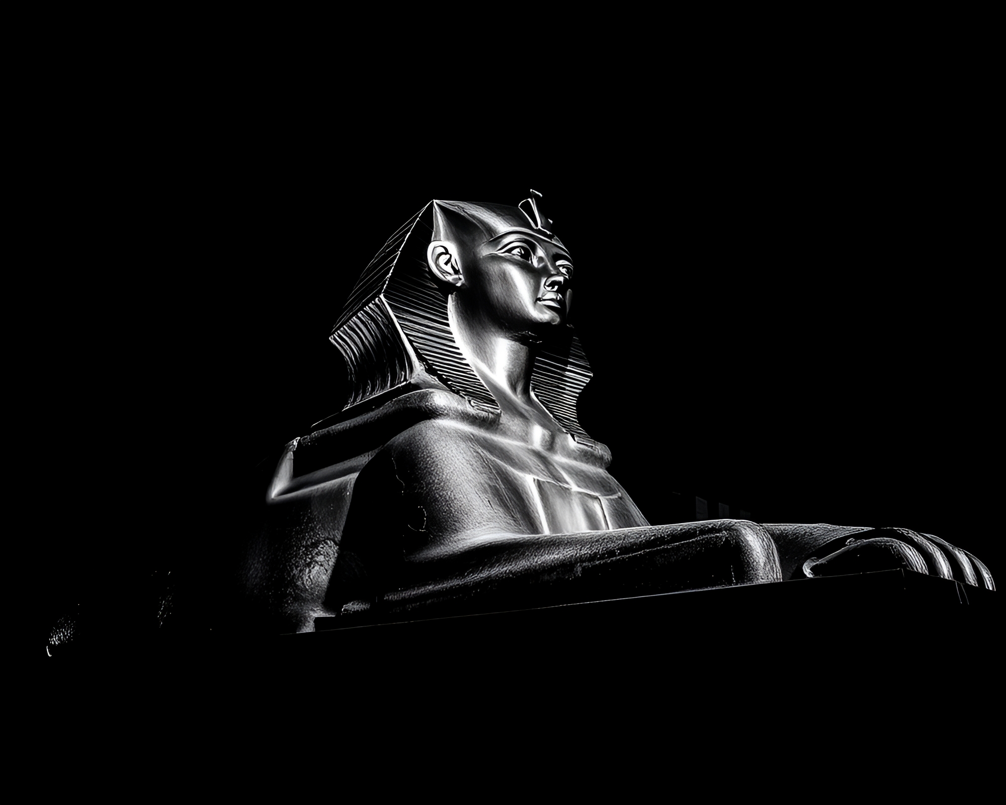 Dynamic Blueprint Sphinx Statue in High-Contrast Noir – free AI stock image