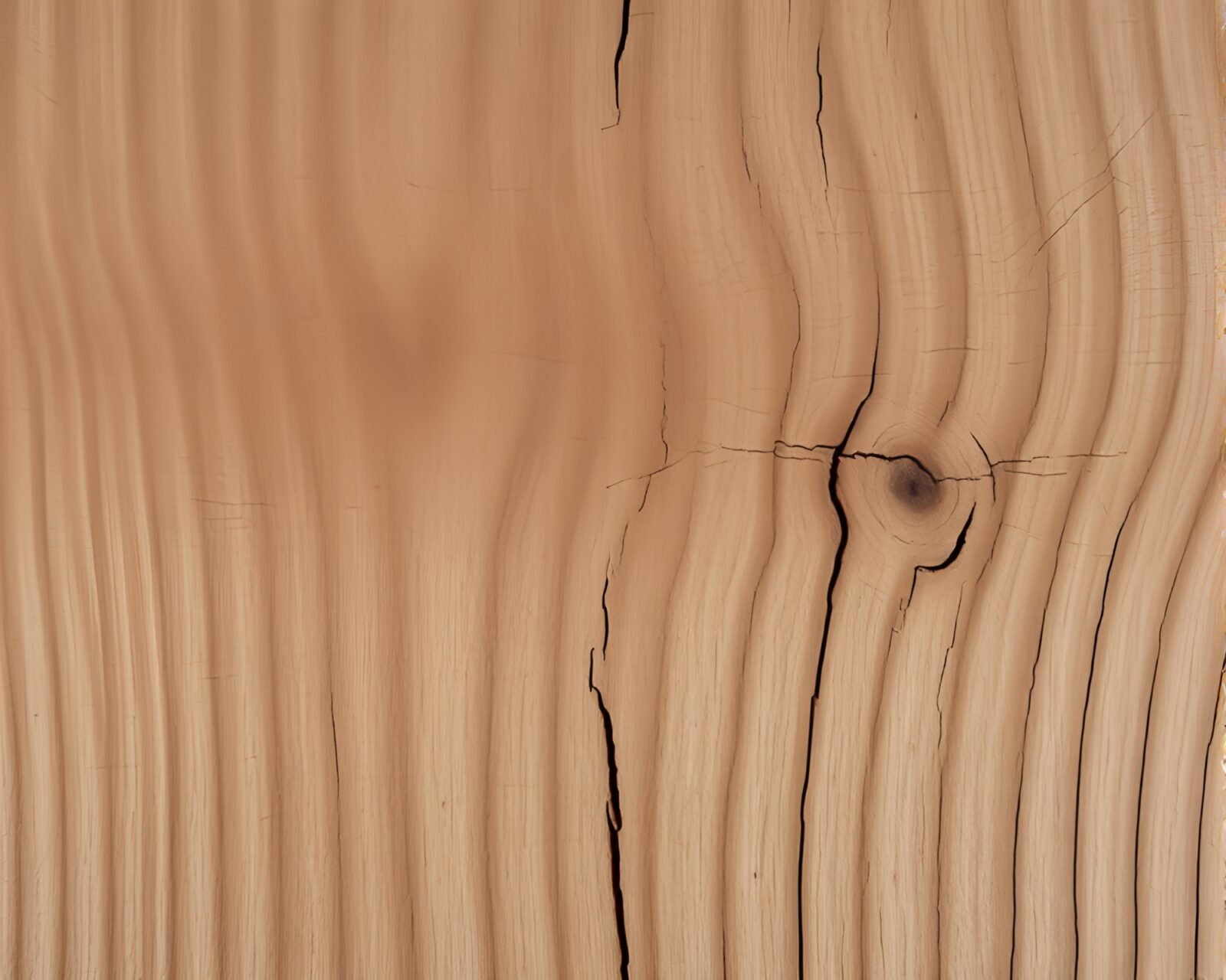 Large, imposing monolith made of intricate wood grain under dim lighting