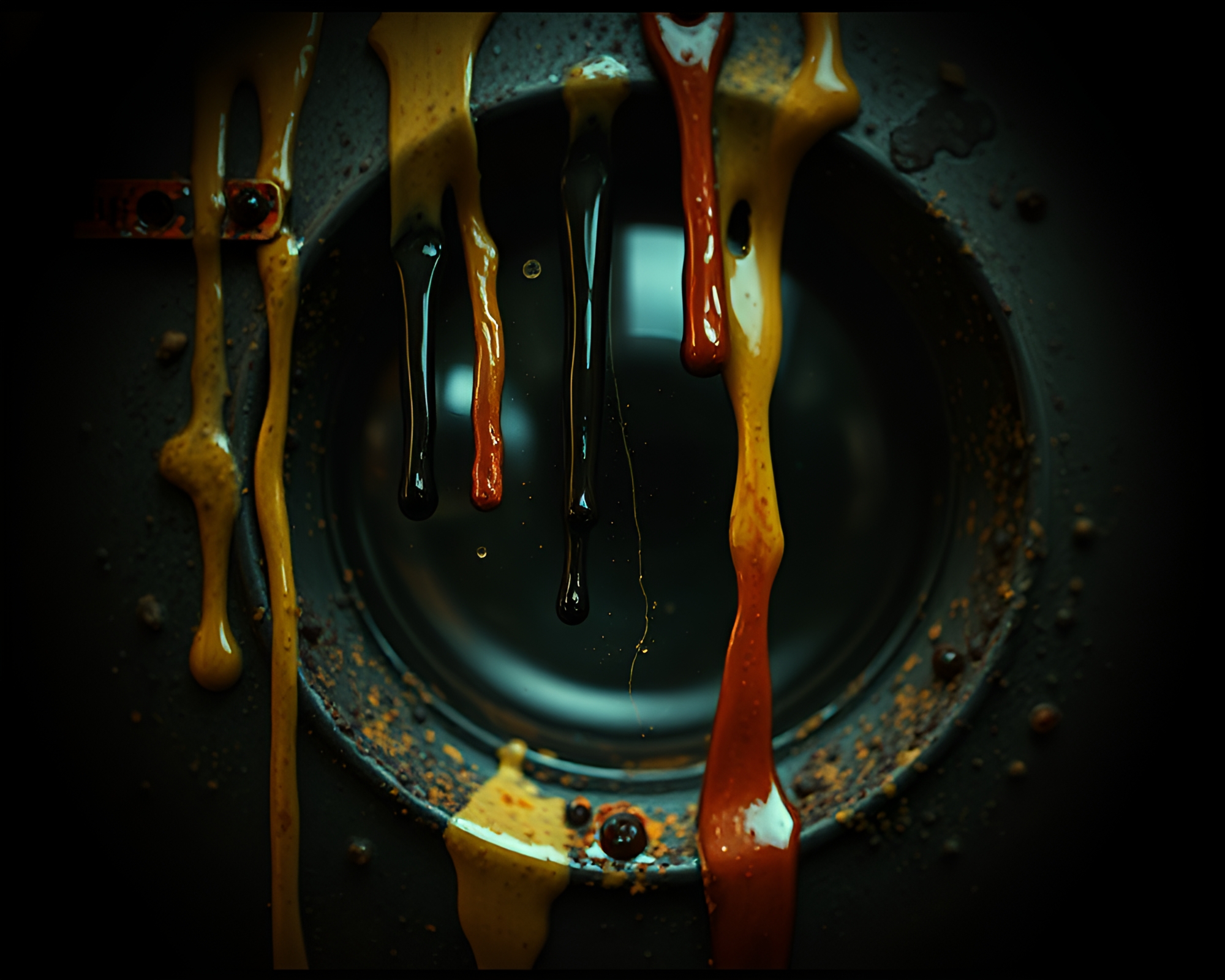 Rusty Knife Caught in Dripping Duochrome Paint – free AI stock image