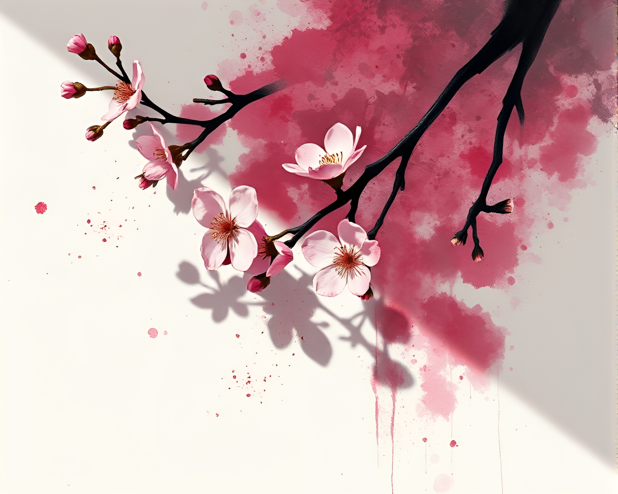 Cybernetic Blossom: Spring Ink Splashes in Shadowy Attic – free AI stock image